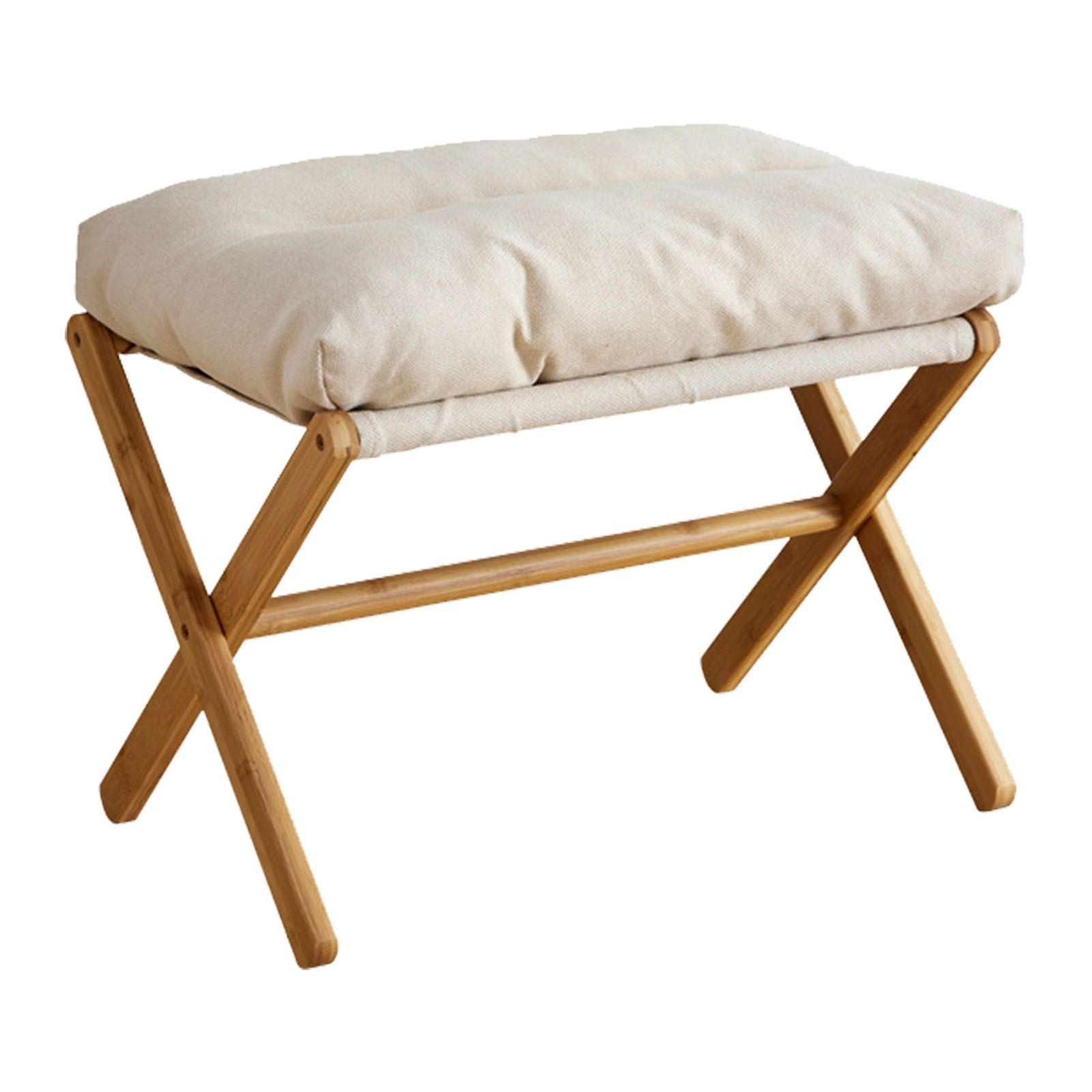 Foot Stool Foldable X Leg Modern Multifunctional Foot Rest with Soft Cushion for Living Room Bedroom Office Beige - Image 2