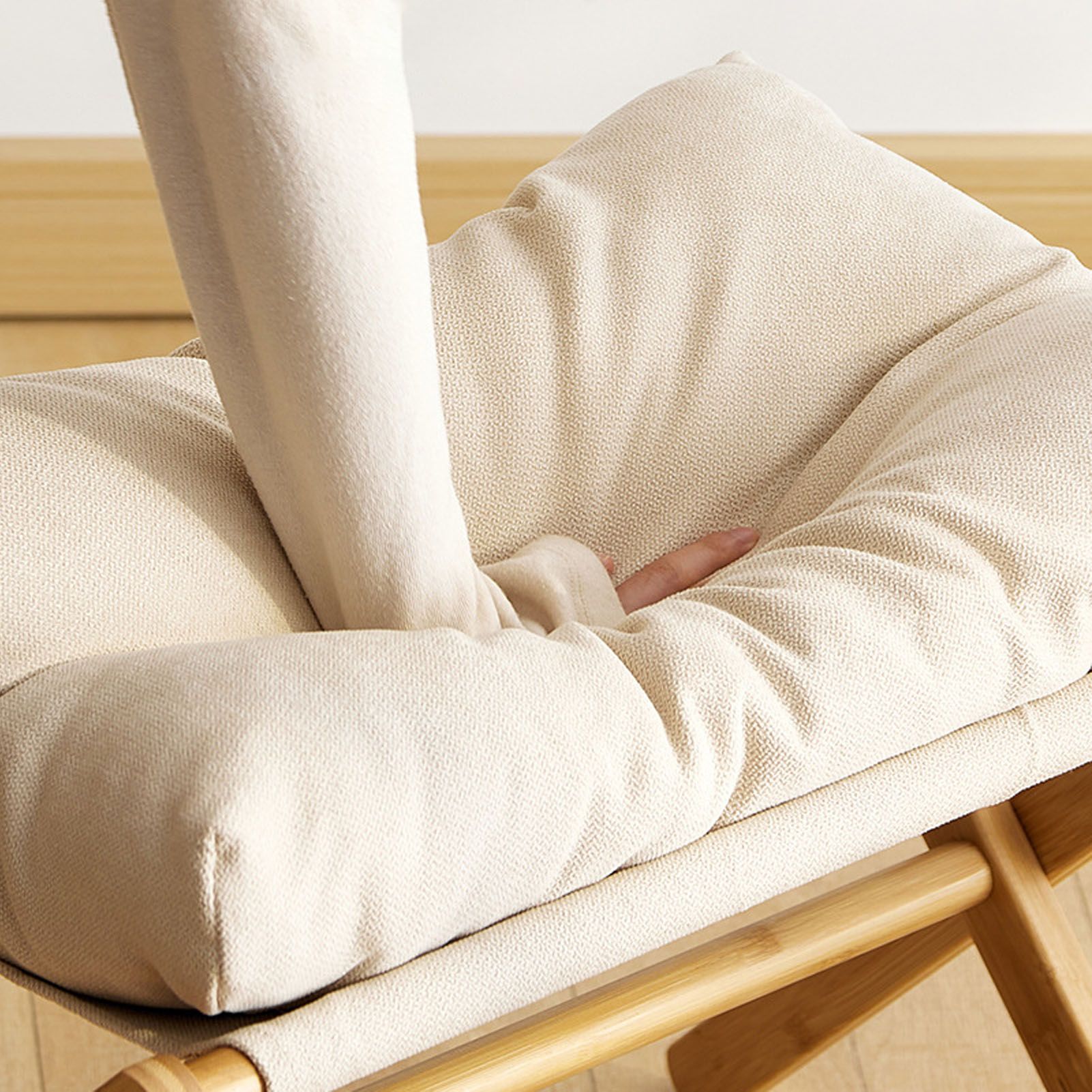 Foot Stool Foldable X Leg Modern Multifunctional Foot Rest with Soft Cushion for Living Room Bedroom Office Beige - Image 5