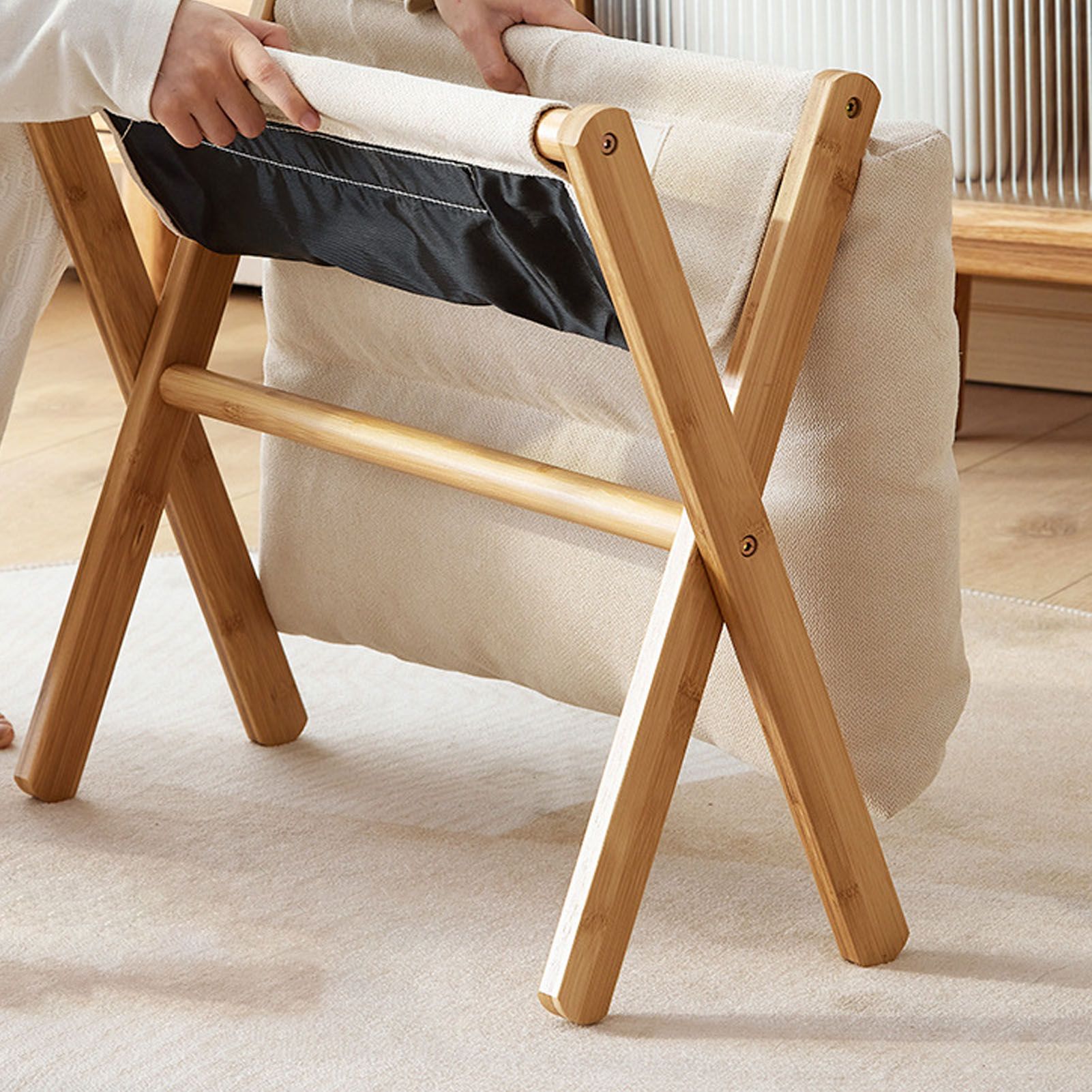 Foot Stool Foldable X Leg Modern Multifunctional Foot Rest with Soft Cushion for Living Room Bedroom Office Beige - Image 6