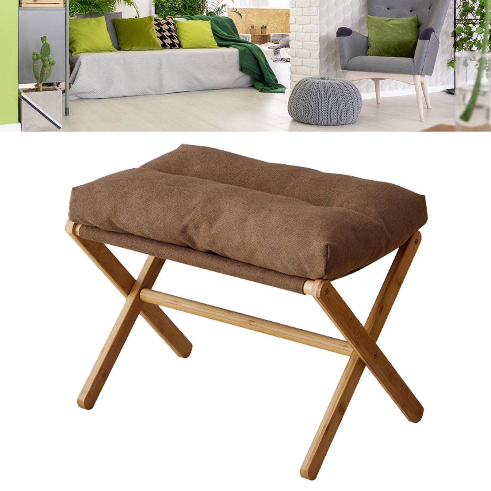 Foot Stool Foldable X Leg Modern Multifunctional Foot Rest with Soft Cushion for Living Room Bedroom Office Coffee - Image 5