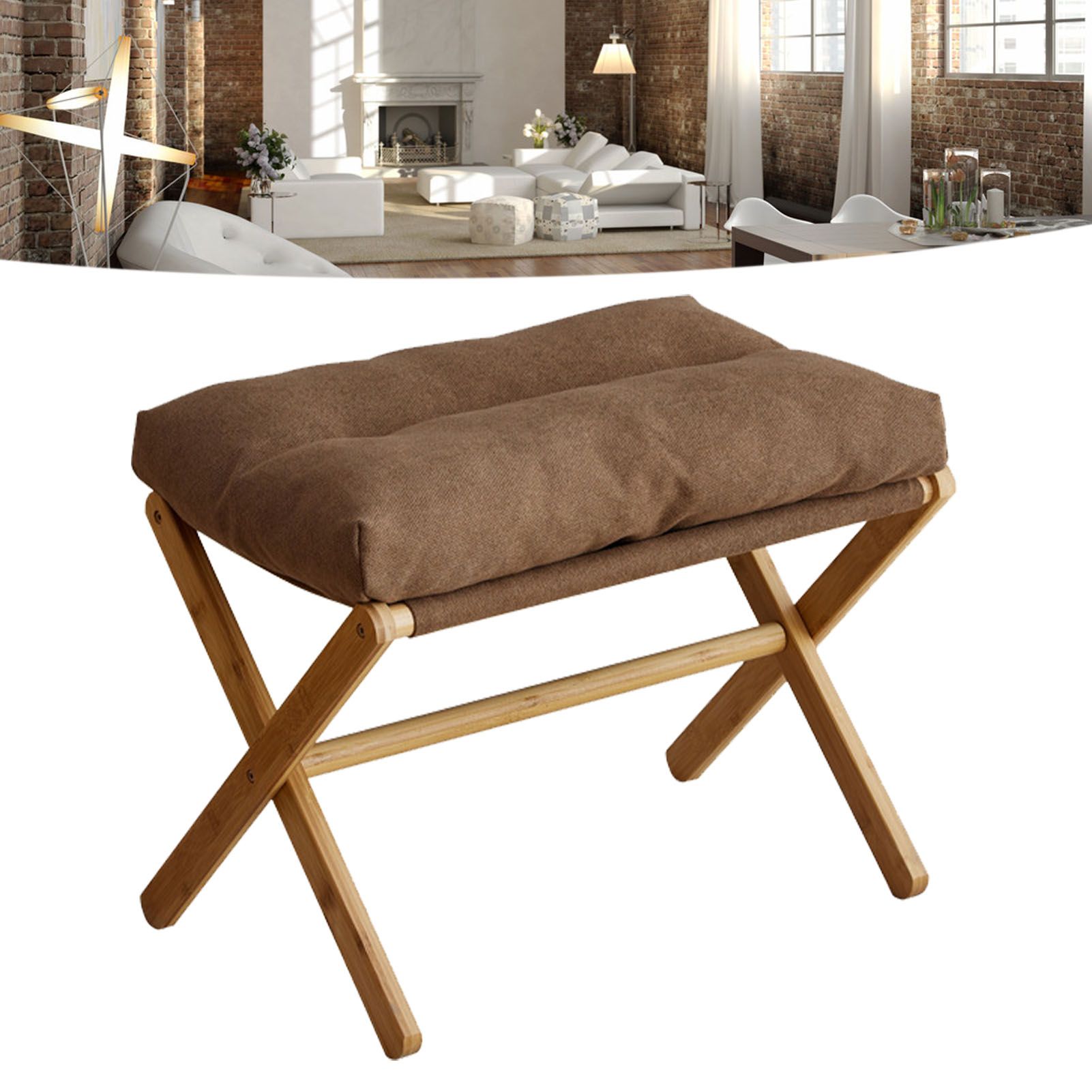 Foot Stool Foldable X Leg Modern Multifunctional Foot Rest with Soft Cushion for Living Room Bedroom Office Coffee - Image 6