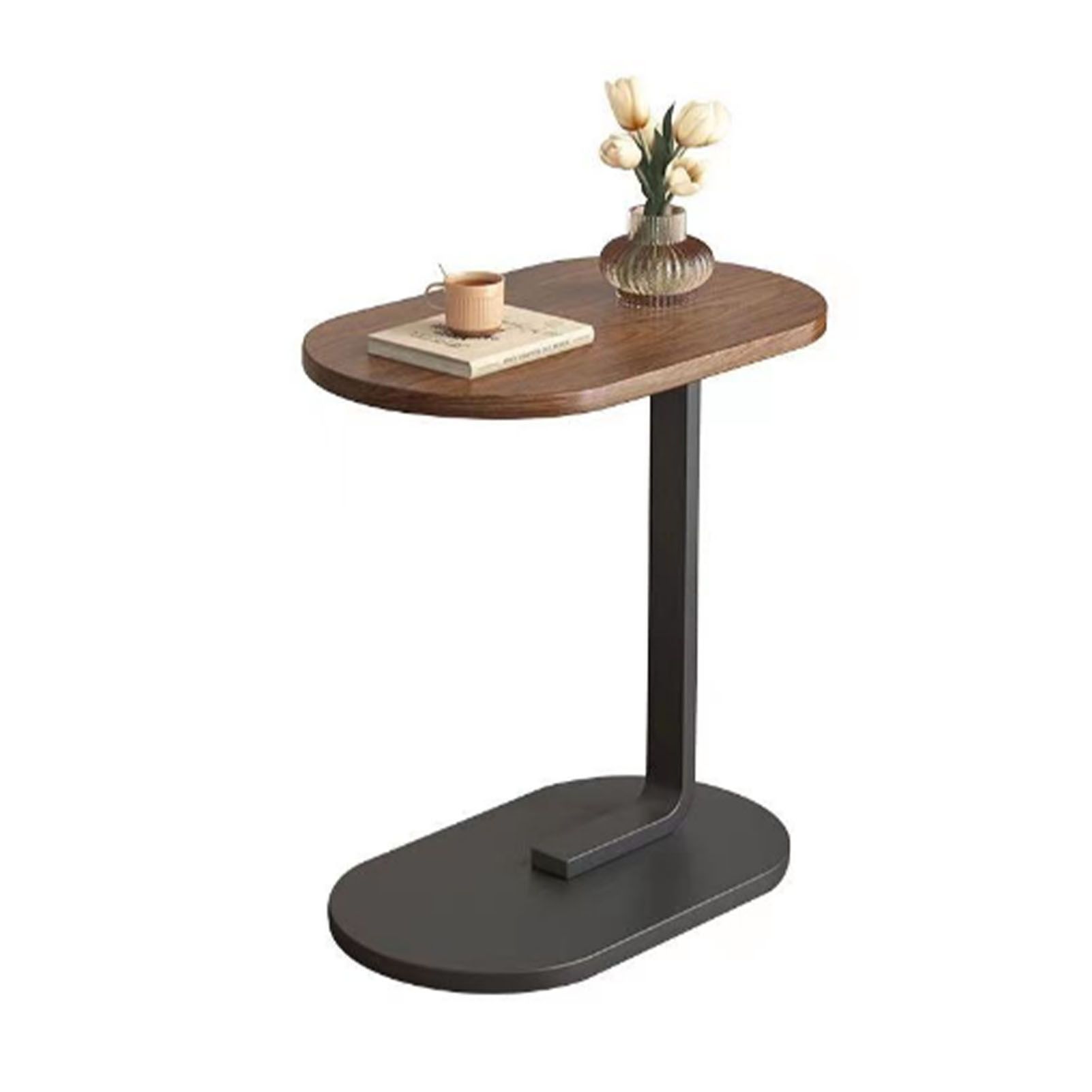 Sofa Side Table Modern Simple Portable for Living Room Bedroom Walnut Color Black Frame - Image 1