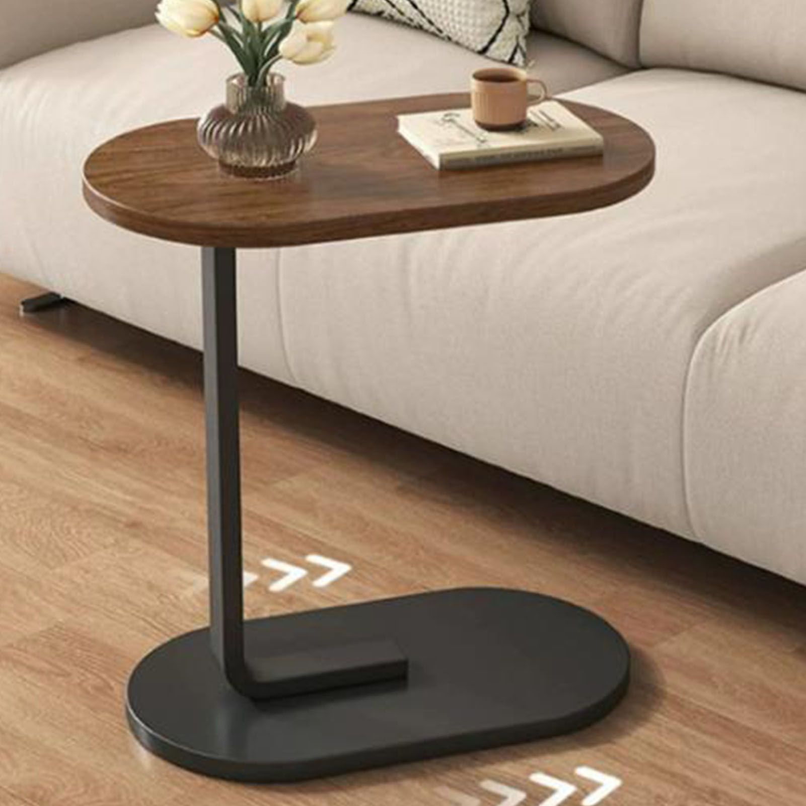 Sofa Side Table Modern Simple Portable for Living Room Bedroom Walnut Color Black Frame - Image 5