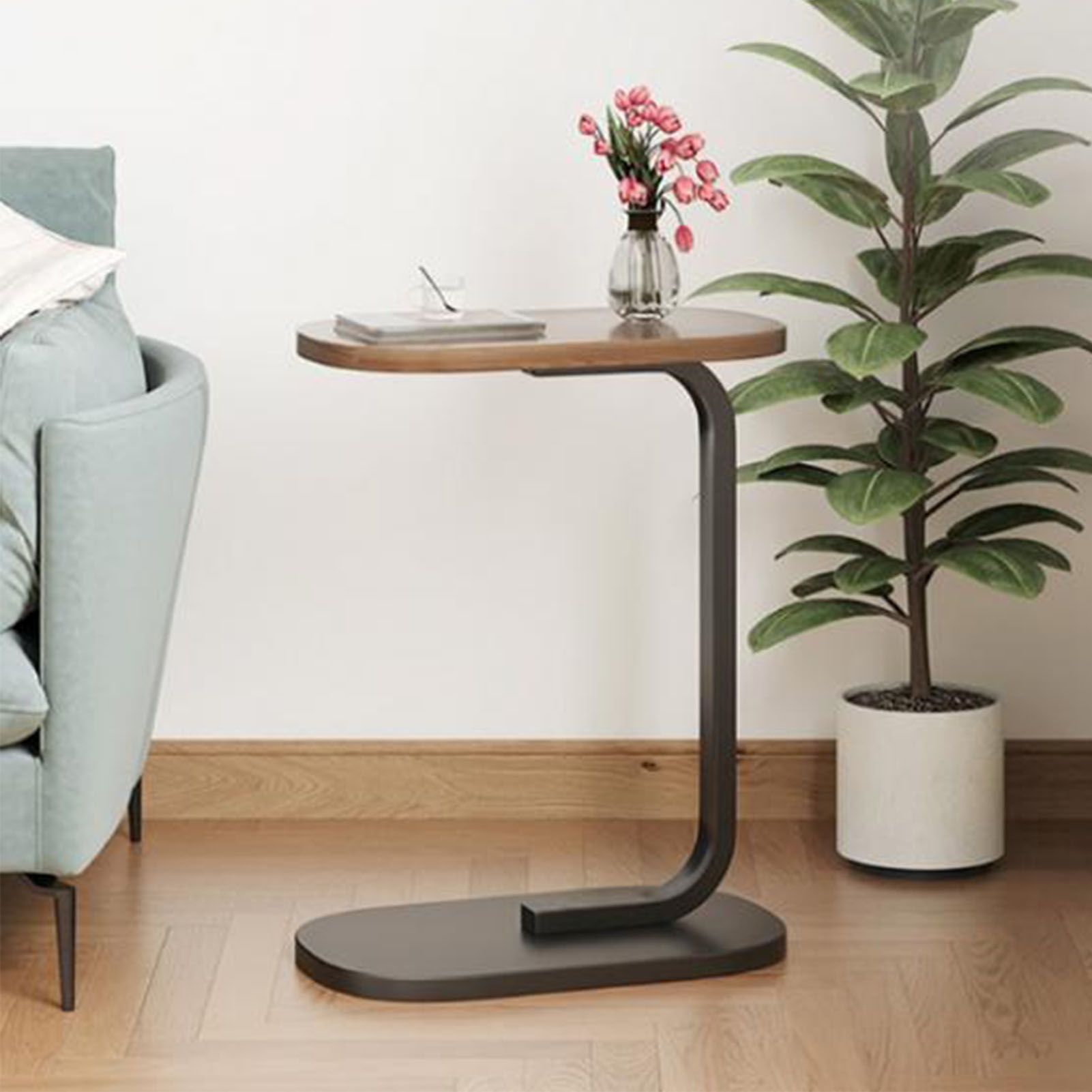 Sofa Side Table Modern Simple Portable for Living Room Bedroom Walnut Color Black Frame - Image 6