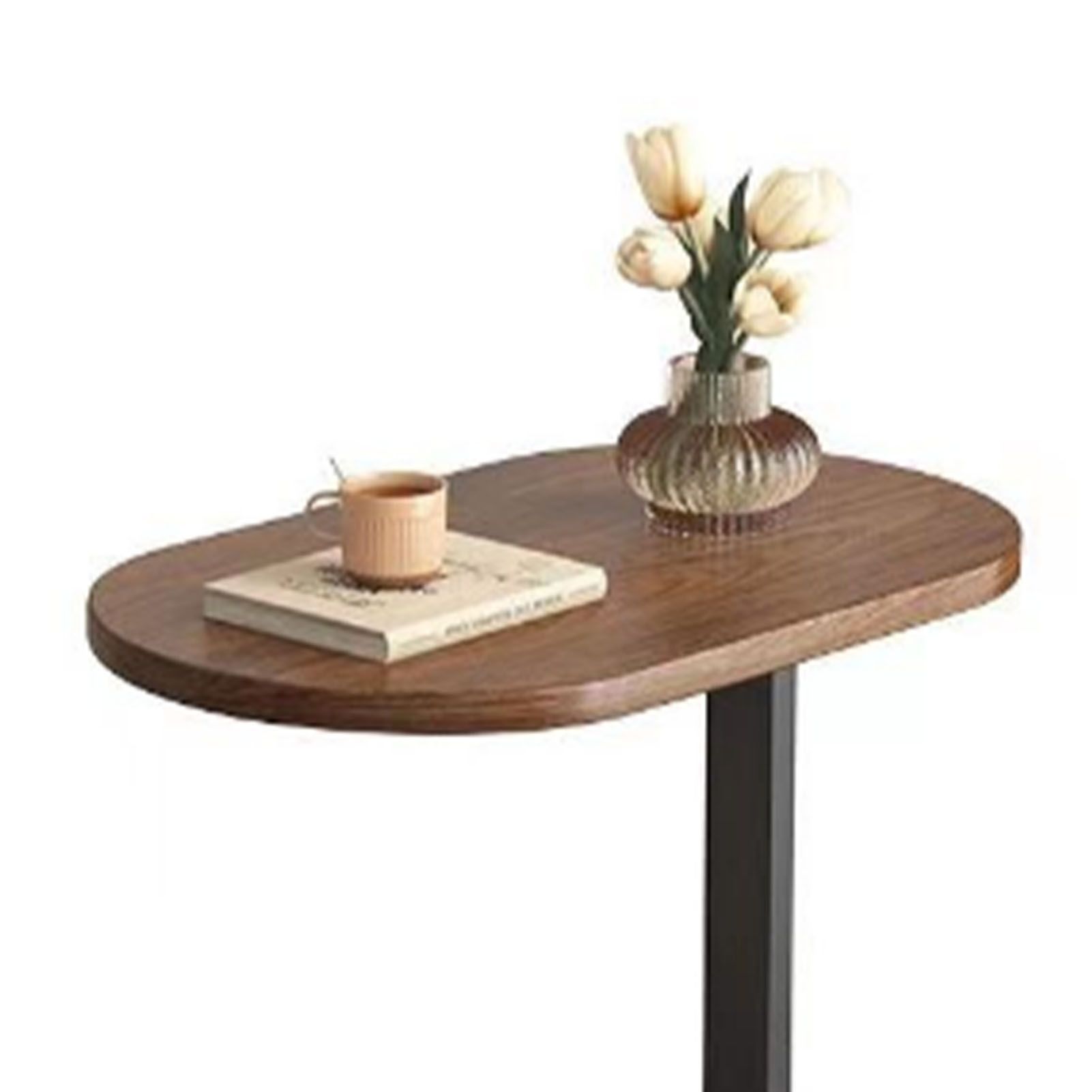 Sofa Side Table Modern Simple Portable for Living Room Bedroom Walnut Color Black Frame - Image 7