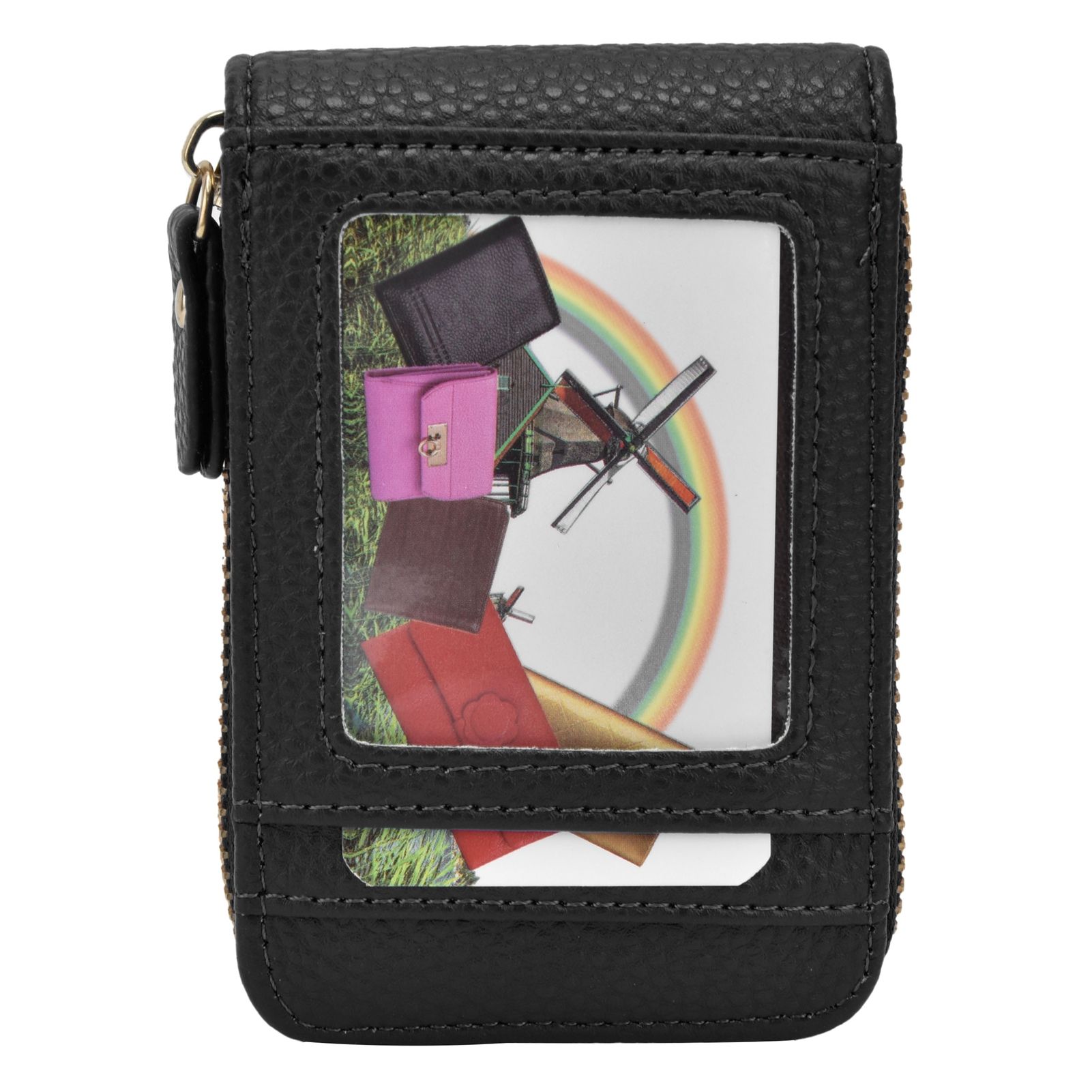 Credit Card Bag with Zipper Fashionable Mini Portable Antimagnetic ID Cards Holder Wallet PurseBlack - Image 1