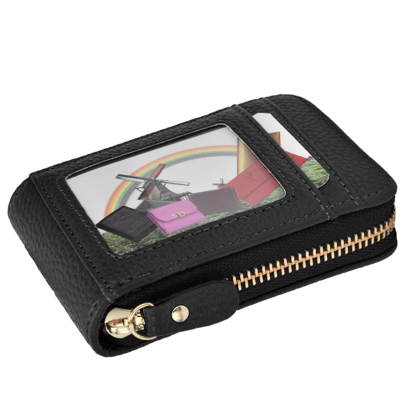 Credit Card Bag with Zipper Fashionable Mini Portable Antimagnetic ID Cards Holder Wallet PurseBlack - Image 2