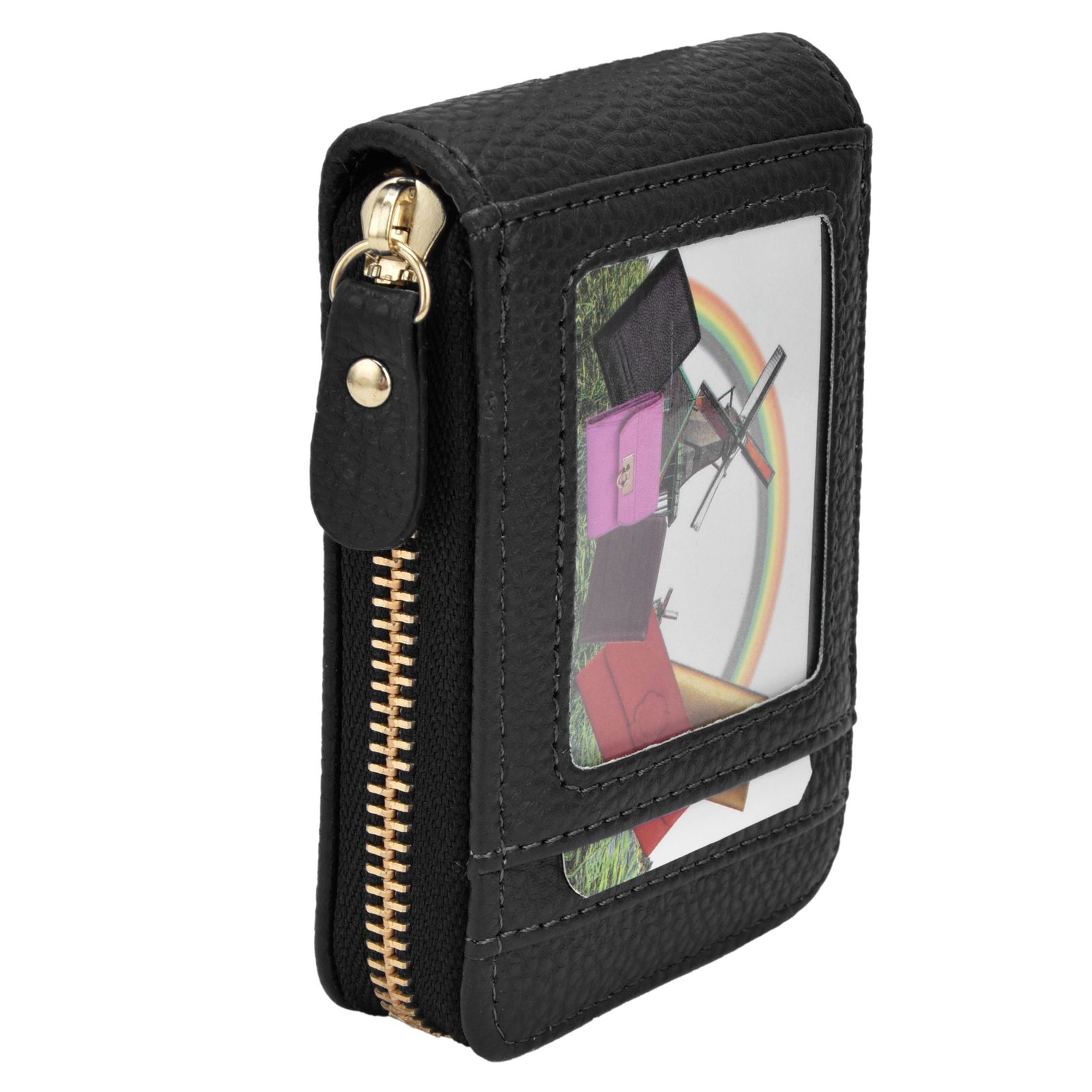 Credit Card Bag with Zipper Fashionable Mini Portable Antimagnetic ID Cards Holder Wallet PurseBlack - Image 3