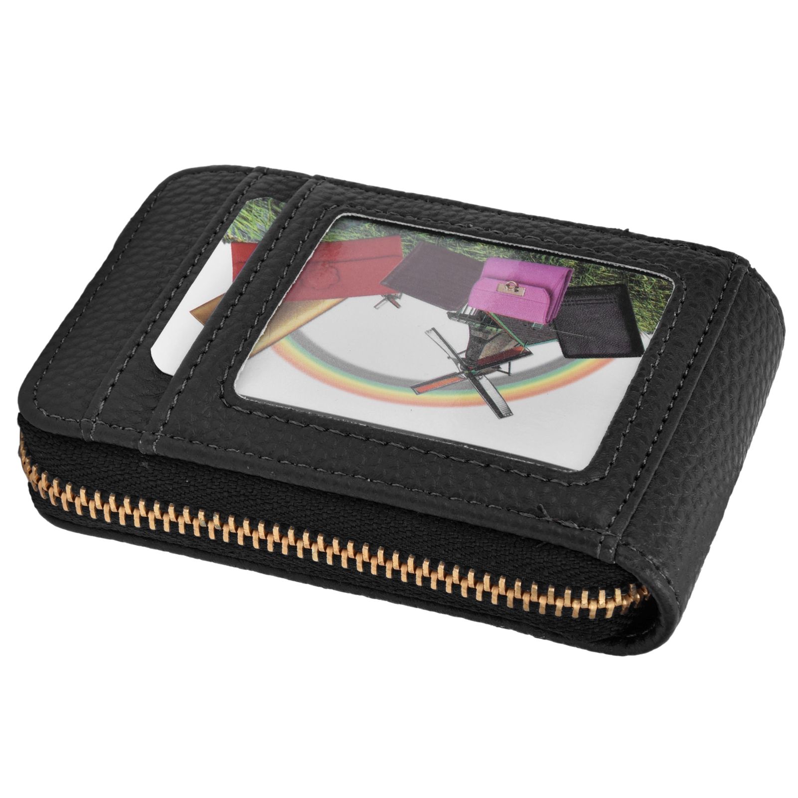 Credit Card Bag with Zipper Fashionable Mini Portable Antimagnetic ID Cards Holder Wallet PurseBlack - Image 4