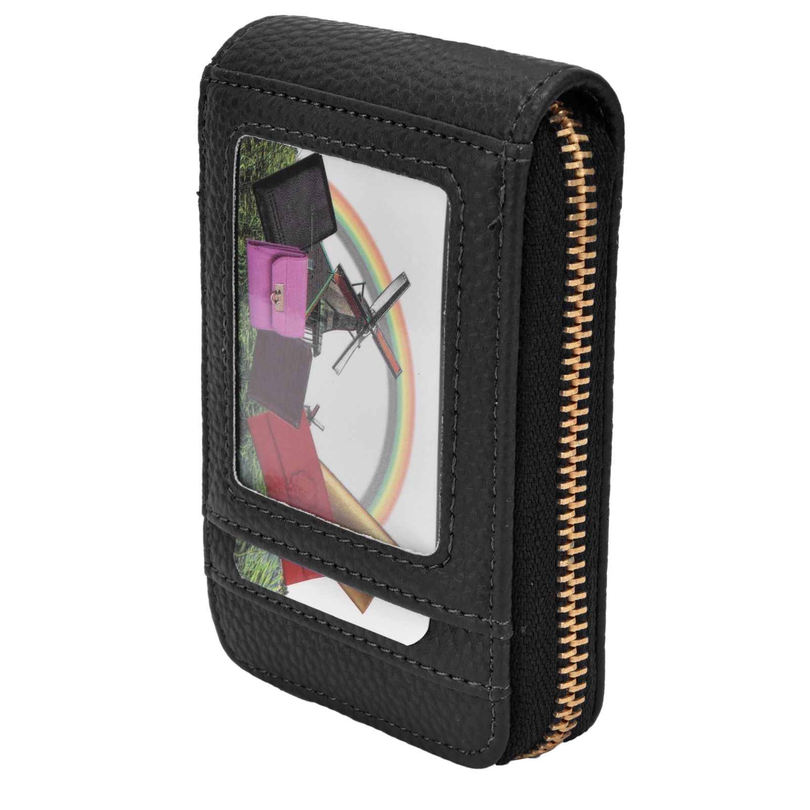 Credit Card Bag with Zipper Fashionable Mini Portable Antimagnetic ID Cards Holder Wallet PurseBlack - Image 5