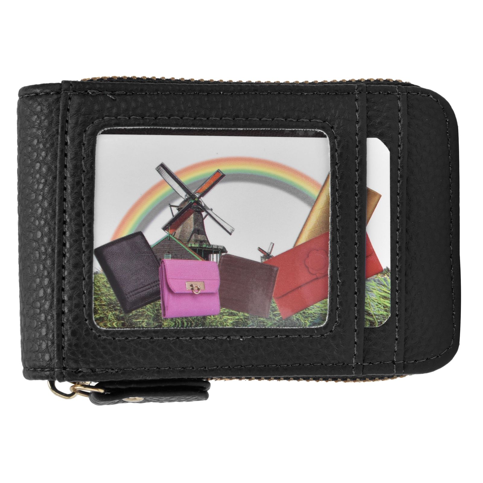 Credit Card Bag with Zipper Fashionable Mini Portable Antimagnetic ID Cards Holder Wallet PurseBlack - Image 6