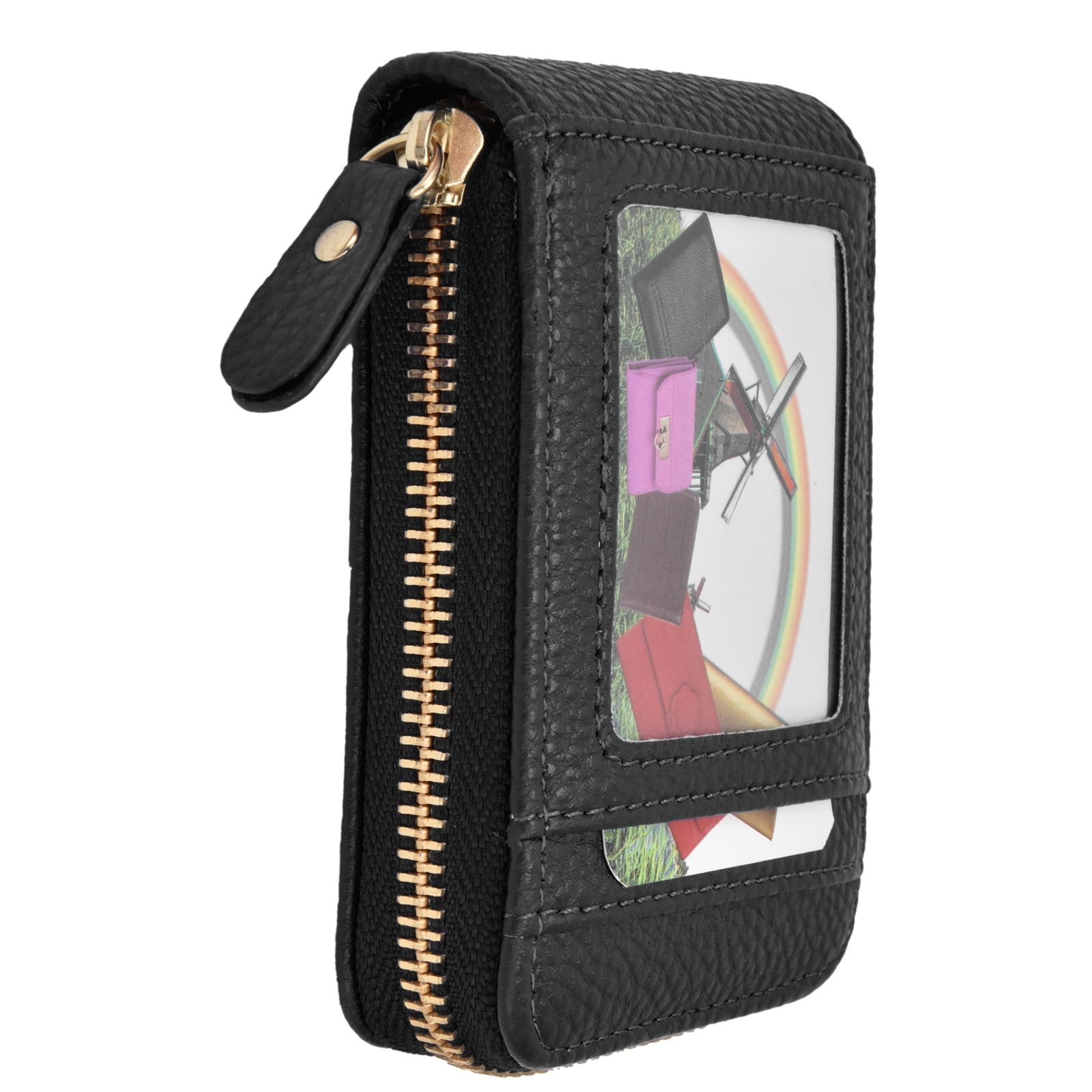 Credit Card Bag with Zipper Fashionable Mini Portable Antimagnetic ID Cards Holder Wallet PurseBlack - Image 7