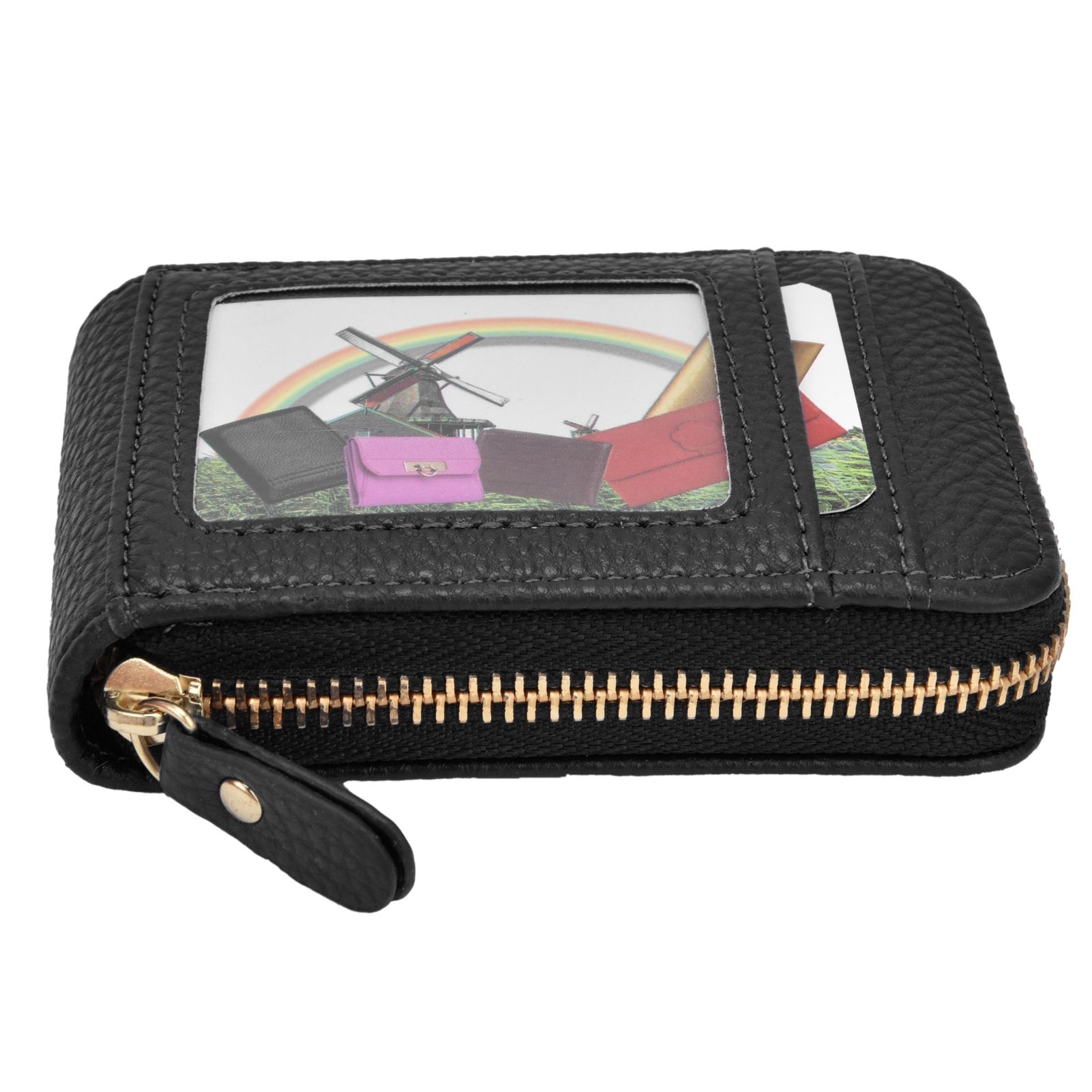 Credit Card Bag with Zipper Fashionable Mini Portable Antimagnetic ID Cards Holder Wallet PurseBlack - Image 8
