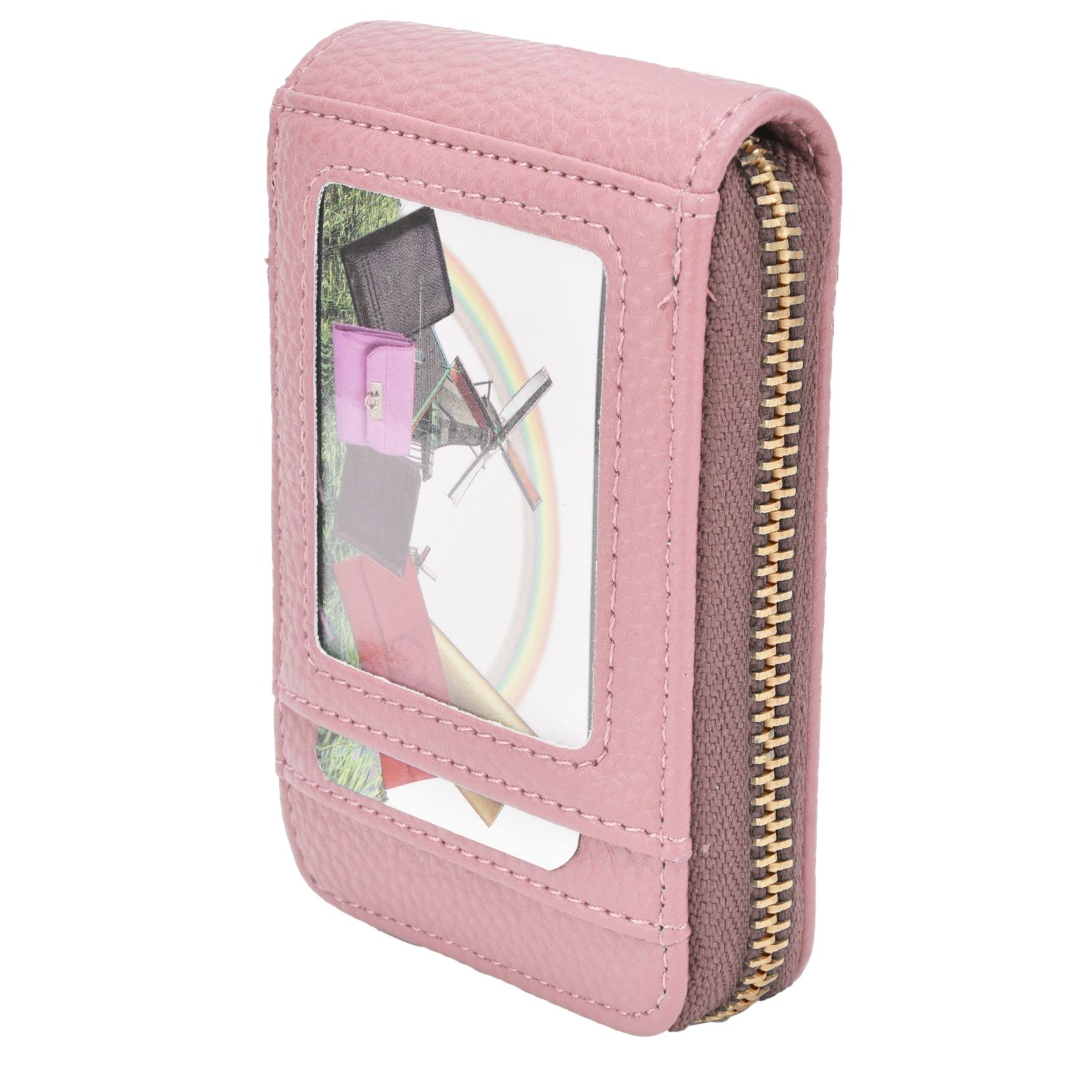 Credit Card Bag with Zipper Fashionable Mini Portable Antimagnetic ID Cards Holder Wallet PursePink - Image 3