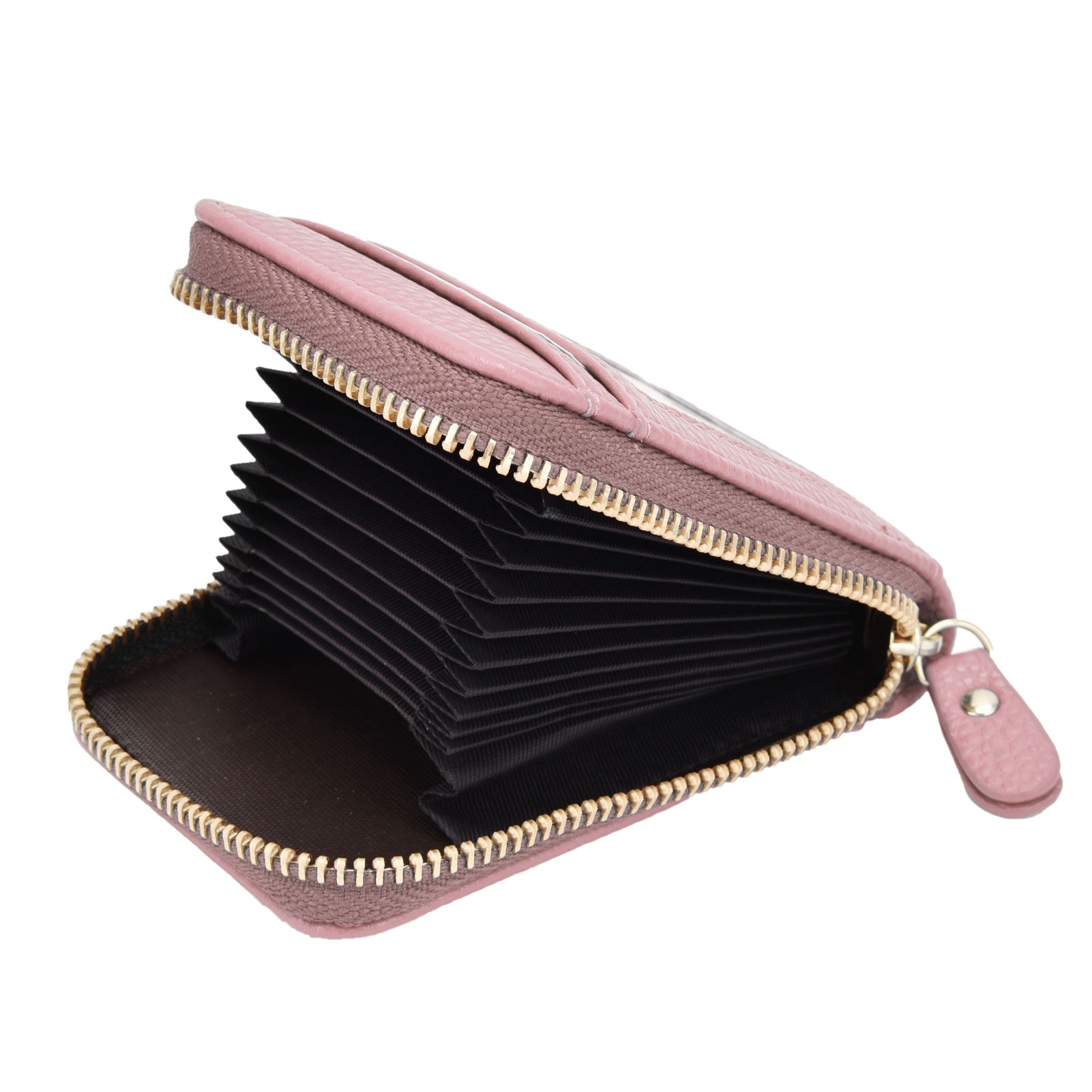 Credit Card Bag with Zipper Fashionable Mini Portable Antimagnetic ID Cards Holder Wallet PursePink - Image 4
