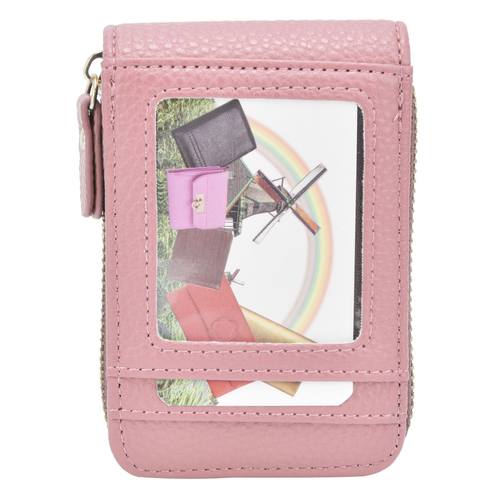Credit Card Bag with Zipper Fashionable Mini Portable Antimagnetic ID Cards Holder Wallet PursePink - Image 5