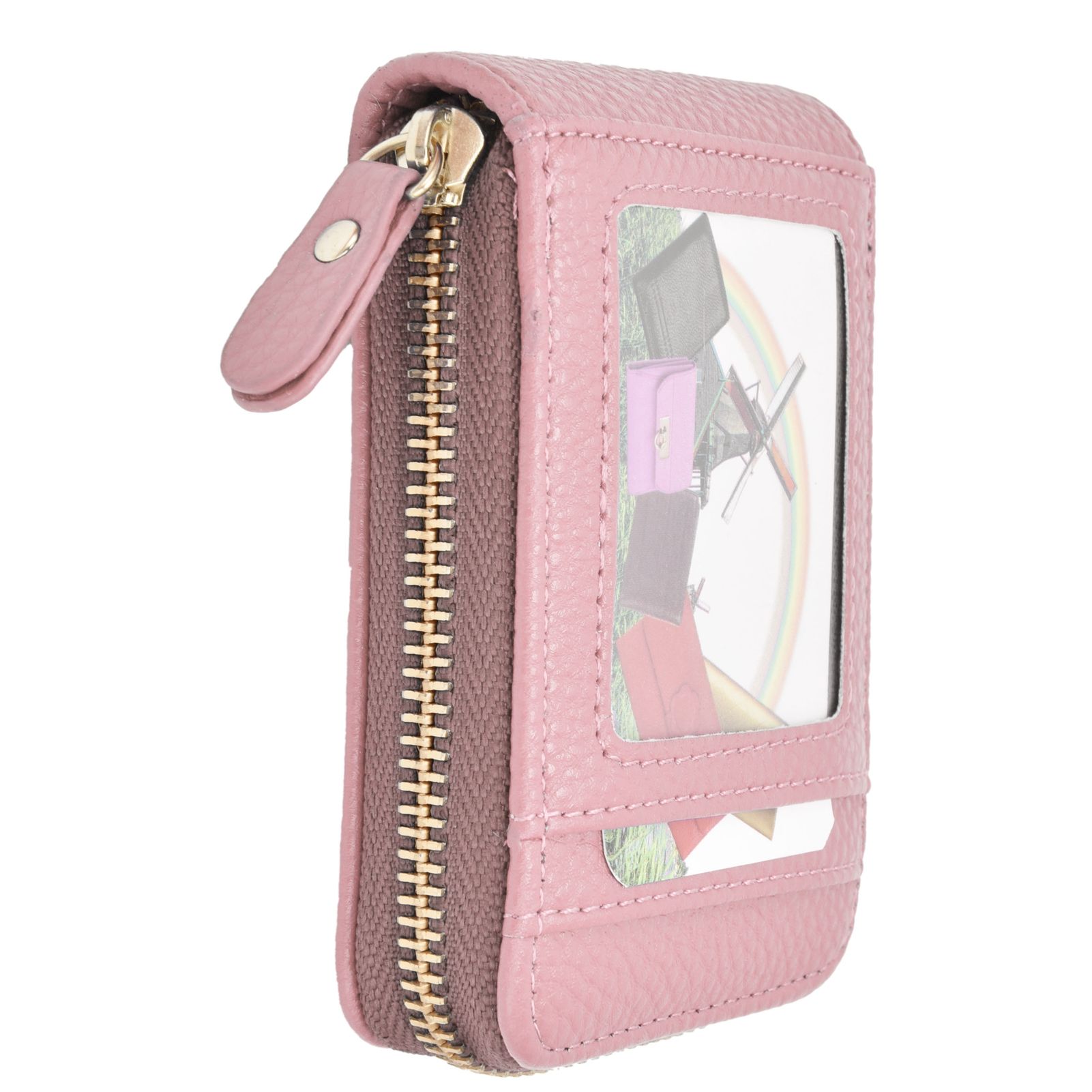 Credit Card Bag with Zipper Fashionable Mini Portable Antimagnetic ID Cards Holder Wallet PursePink - Image 6