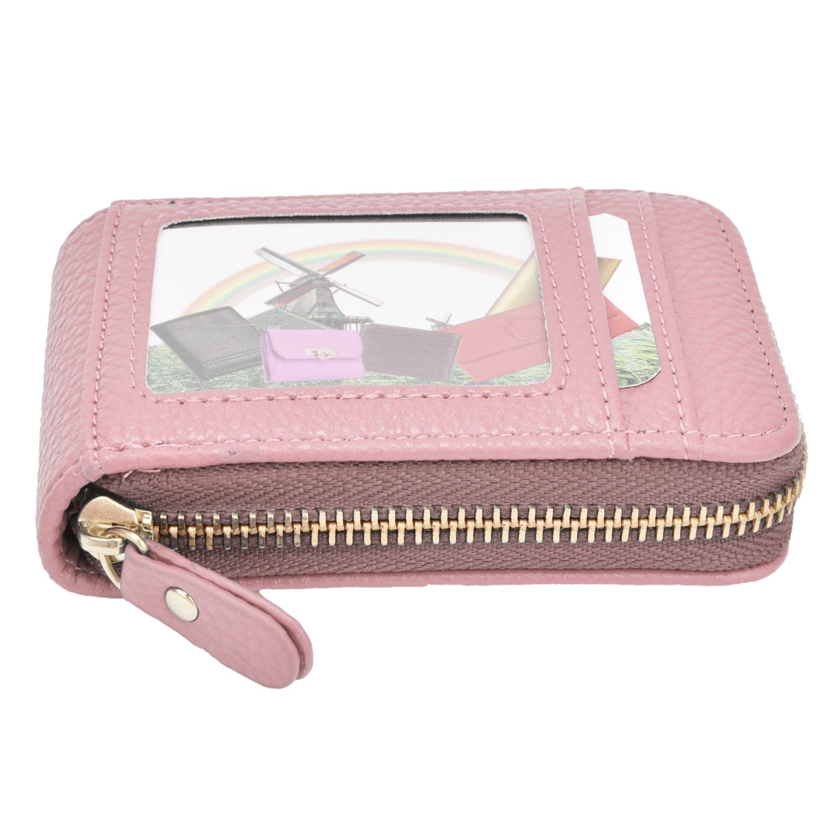 Credit Card Bag with Zipper Fashionable Mini Portable Antimagnetic ID Cards Holder Wallet PursePink - Image 7