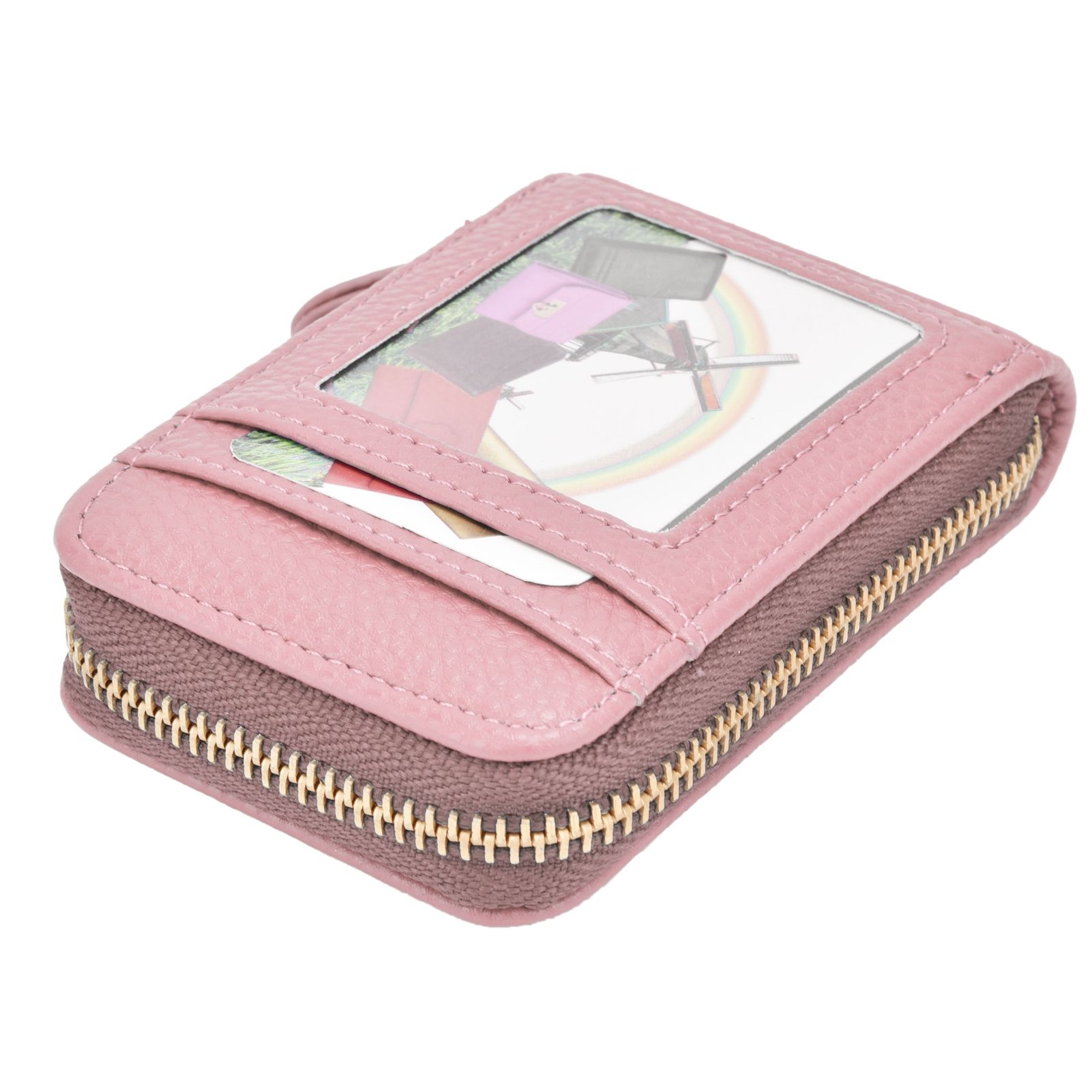 Credit Card Bag with Zipper Fashionable Mini Portable Antimagnetic ID Cards Holder Wallet PursePink - Image 8