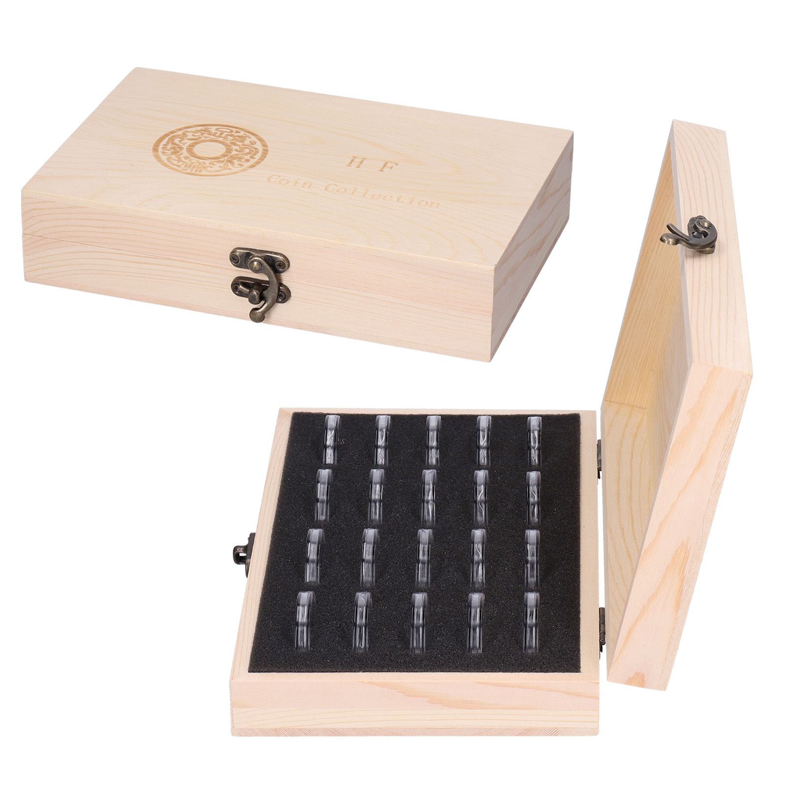 20 Grid Coin Collection Box Wooden Coin Protection Storage Box for Home Office Living Room - Image 7