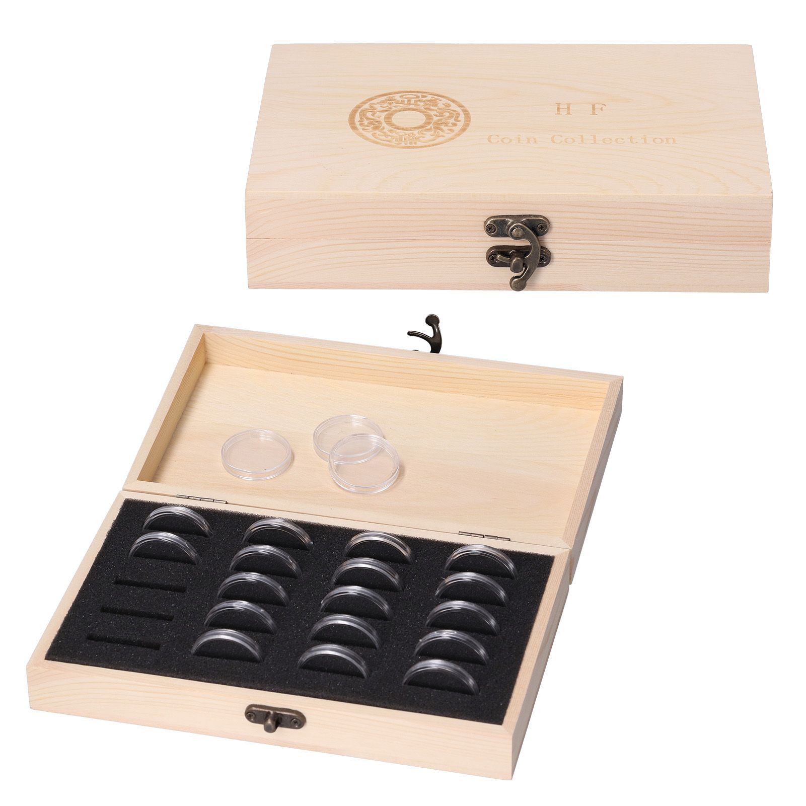 20 Grid Coin Collection Box Wooden Coin Protection Storage Box for Home Office Living Room - Image 8