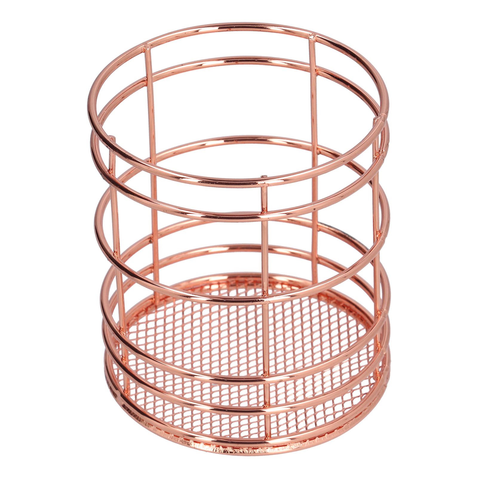 Round Hollow Chopstick Cage Multifunctional Desktop Pen Holder Organizer for Home KitchenRose Gold (J13454CP) - Image 3