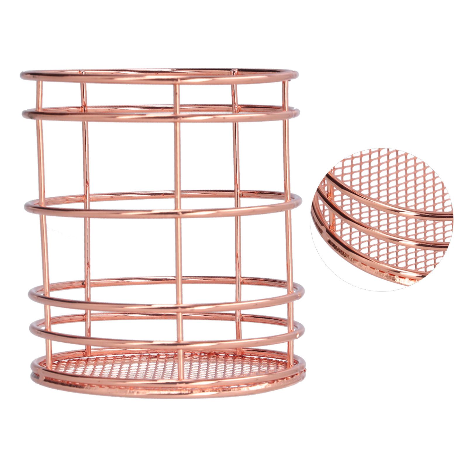 Round Hollow Chopstick Cage Multifunctional Desktop Pen Holder Organizer for Home KitchenRose Gold (J13454CP) - Image 7