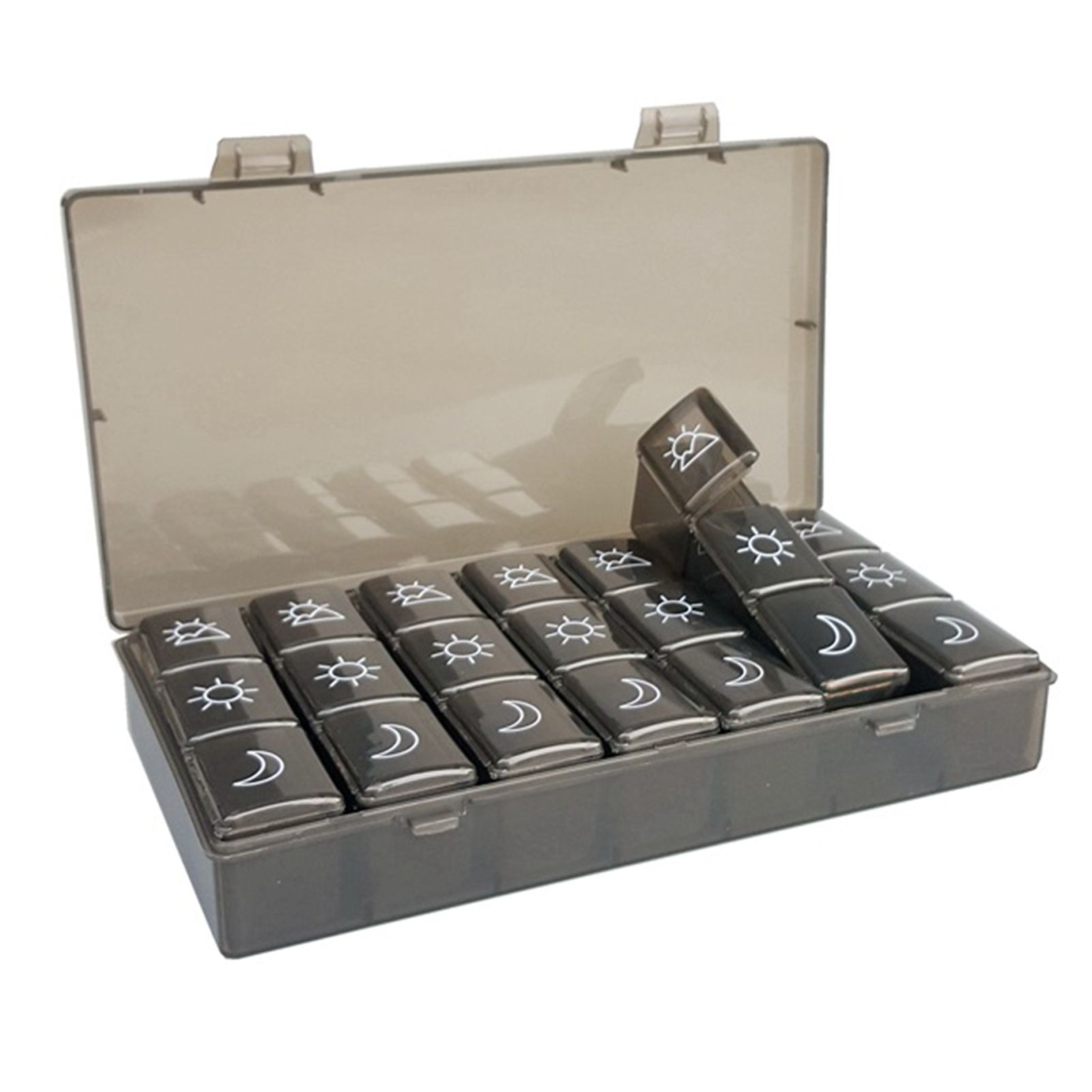 21 Grids Large Capacity Medicine Case Weekly Tablet Organizer Black Portable Tablet Box - Image 1