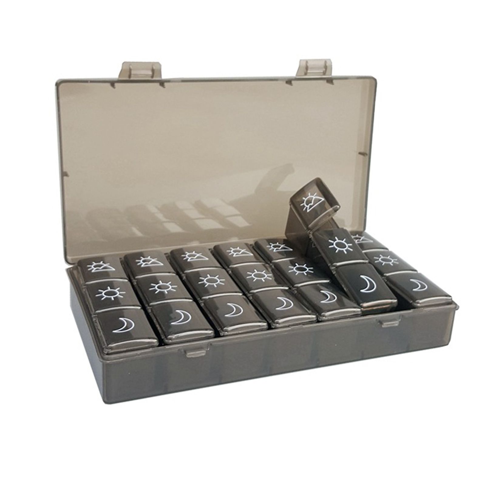 21 Grids Large Capacity Medicine Case Weekly Tablet Organizer Black Portable Tablet Box - Image 2