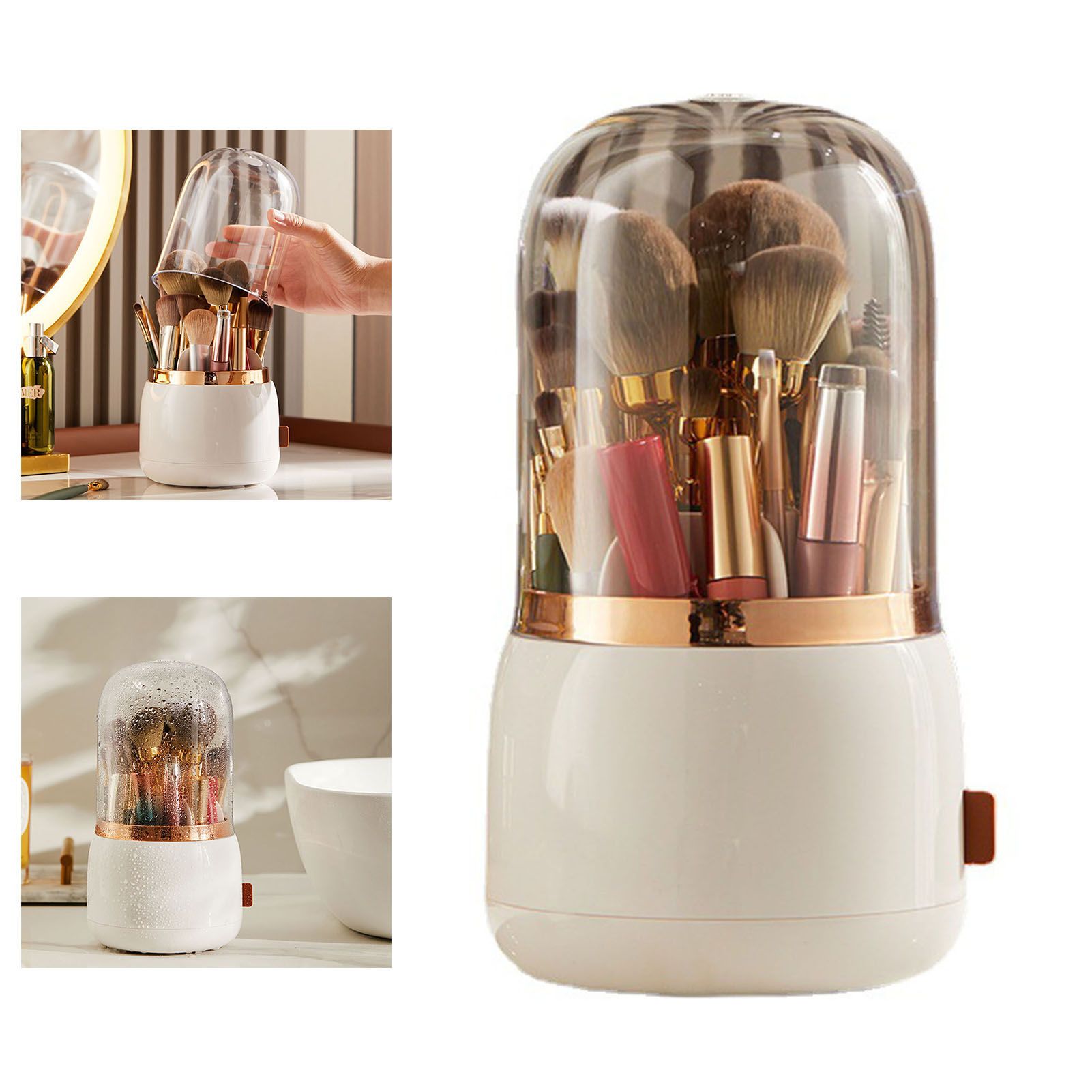 Makeup Brush Holder Multifunctional Brush Organizer Home Rotating Dustproof Cosmetic Make Up Brushes Container White - Image 6