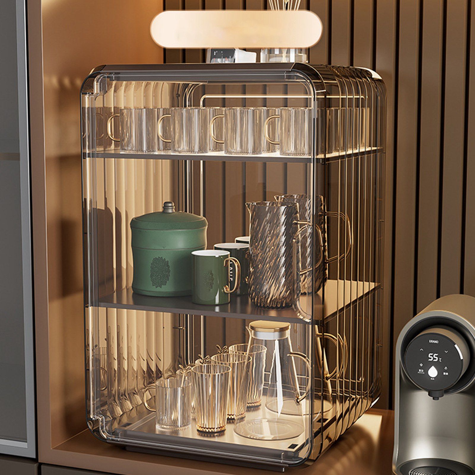 Acrylic Water Bottle Organizer Sturdy Dustproof Easy To Clean Water Bottle Storage Holder for Cabinet Desktop Large 3 Layer Brown - Image 5