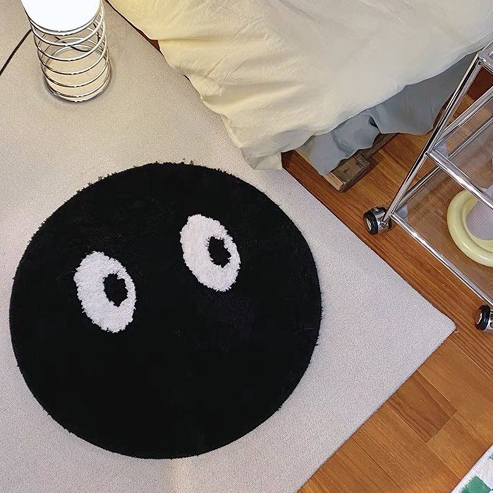 Round Rug Cute Black Face Rug Soft Flocking Carpet Skid Resistant Rug for Bedroom Bathroom Living Room 80x80cm / 31.5x31.5in - Image 5