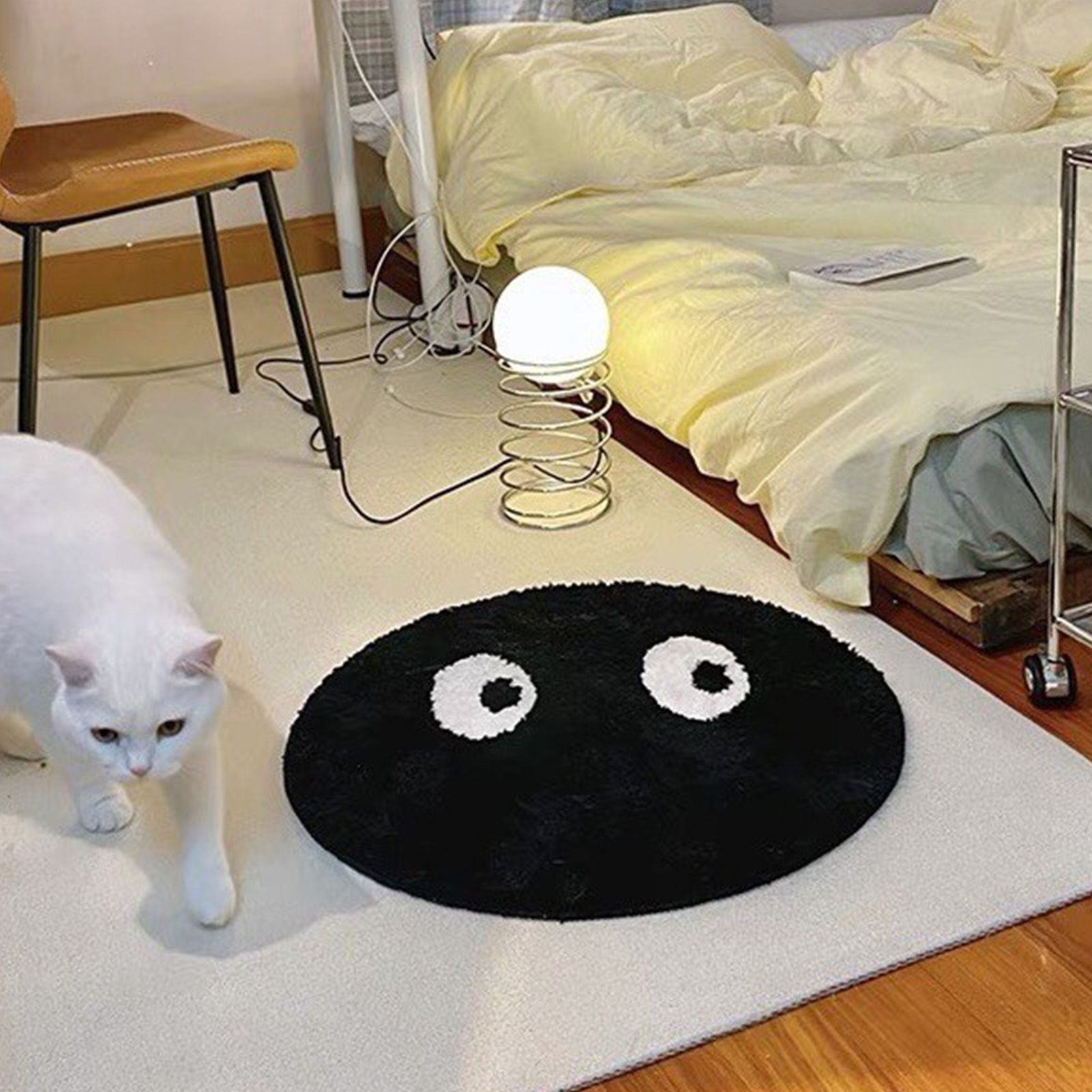 Round Rug Cute Black Face Rug Soft Flocking Carpet Skid Resistant Rug for Bedroom Bathroom Living Room 80x80cm / 31.5x31.5in - Image 6