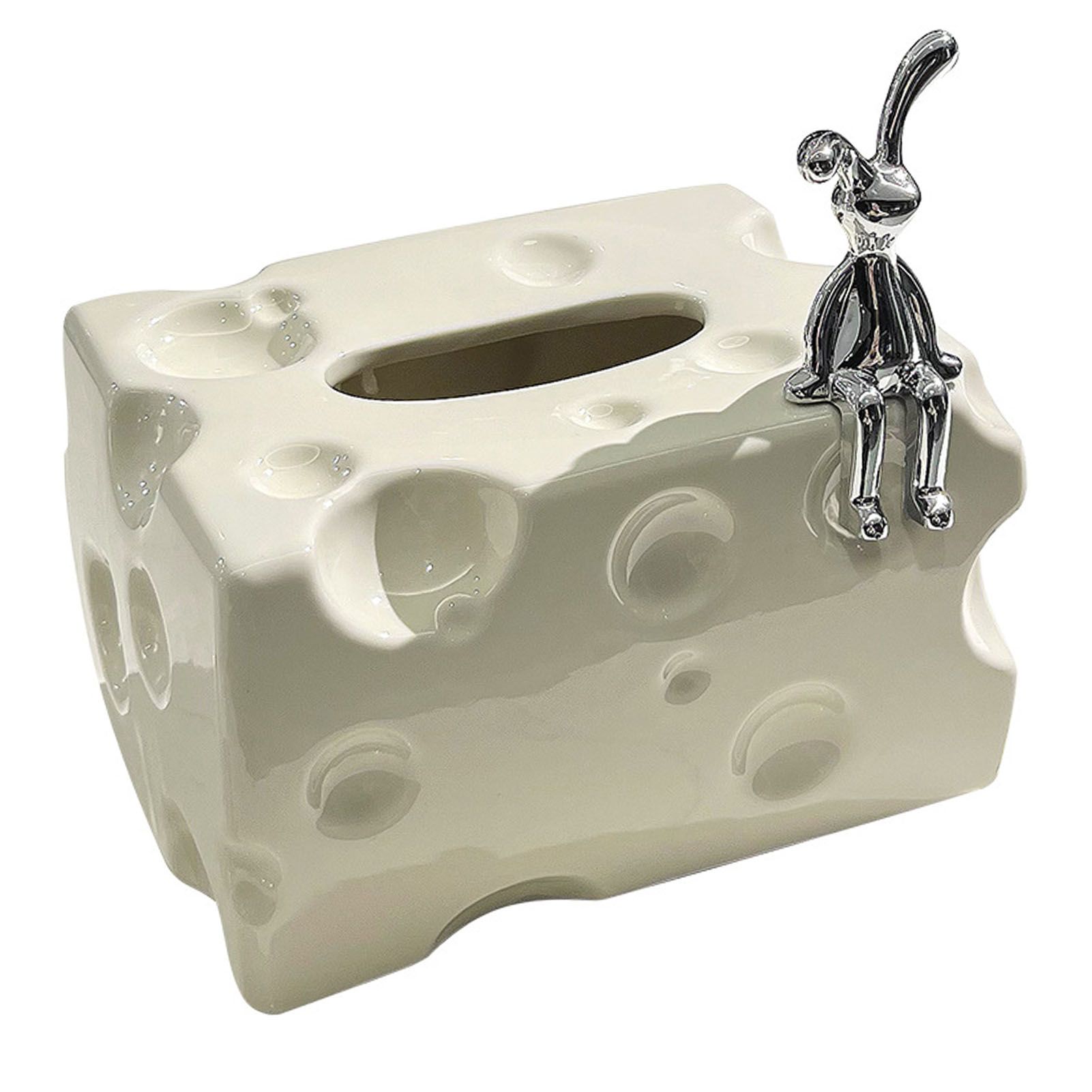 Tissue Box Cover Ceramic Rectangular Stylish Elegant Decorative Napkin Box Holder for Desktop Coffee Table Milky White - Image 1