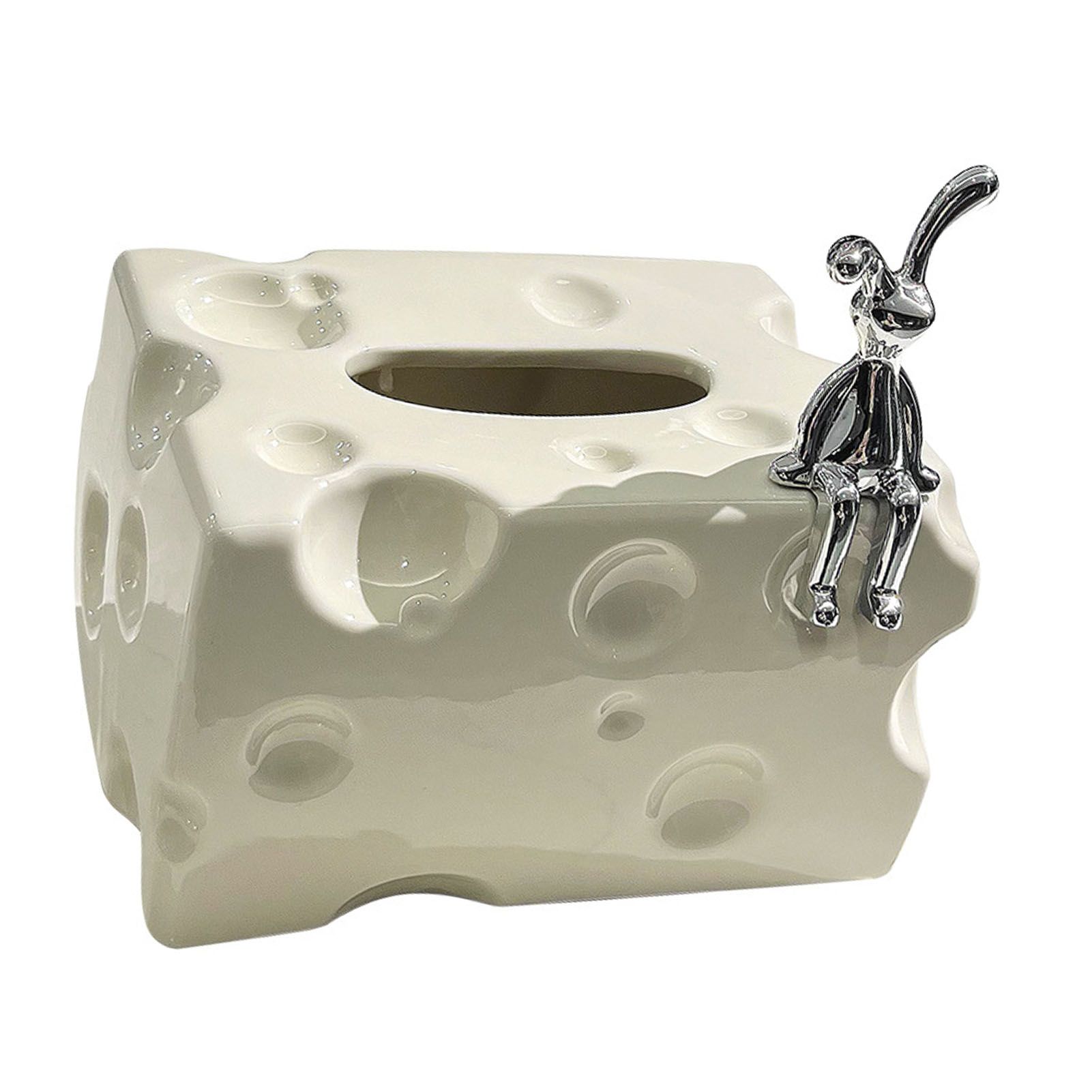 Tissue Box Cover Ceramic Rectangular Stylish Elegant Decorative Napkin Box Holder for Desktop Coffee Table Milky White - Image 2