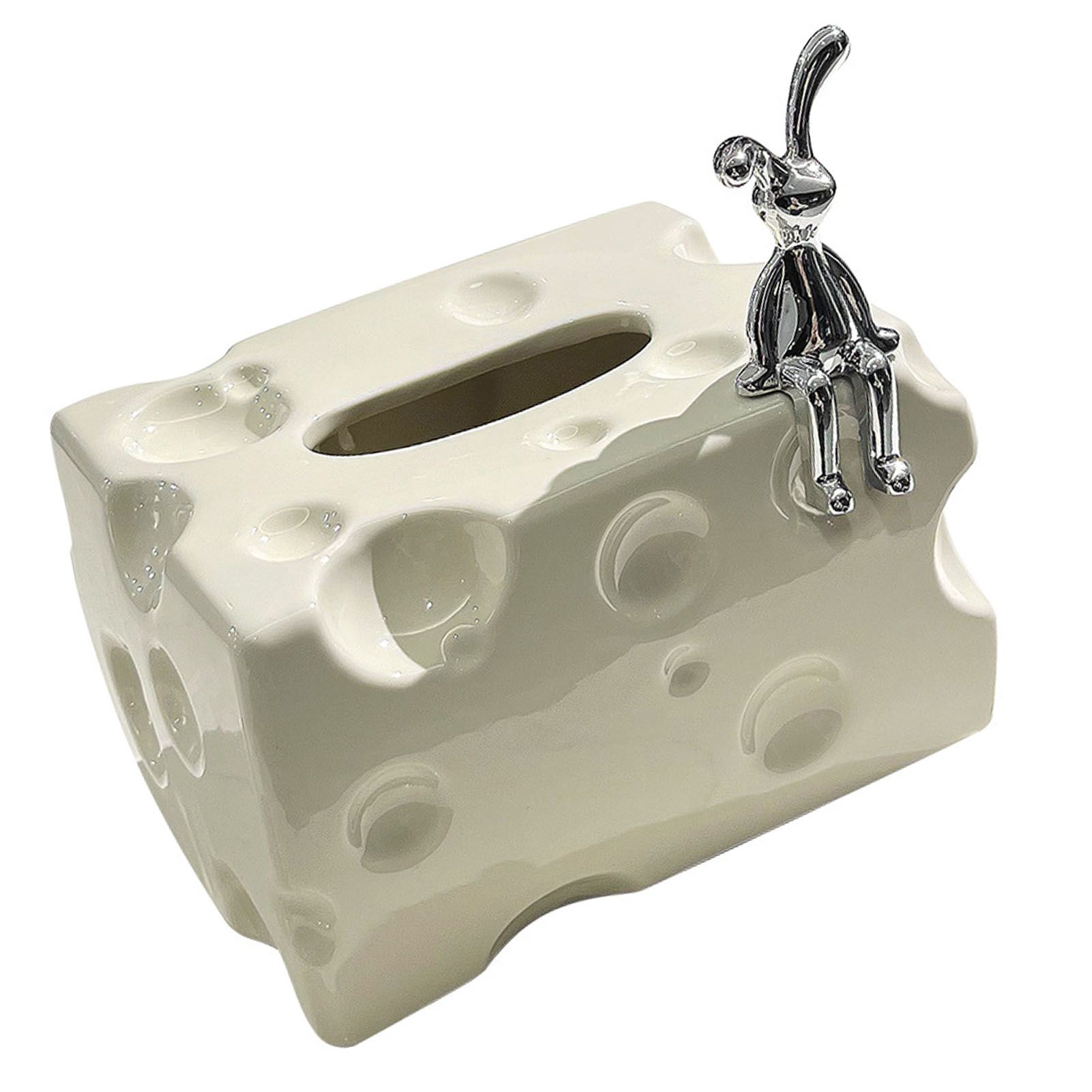 Tissue Box Cover Ceramic Rectangular Stylish Elegant Decorative Napkin Box Holder for Desktop Coffee Table Milky White - Image 3