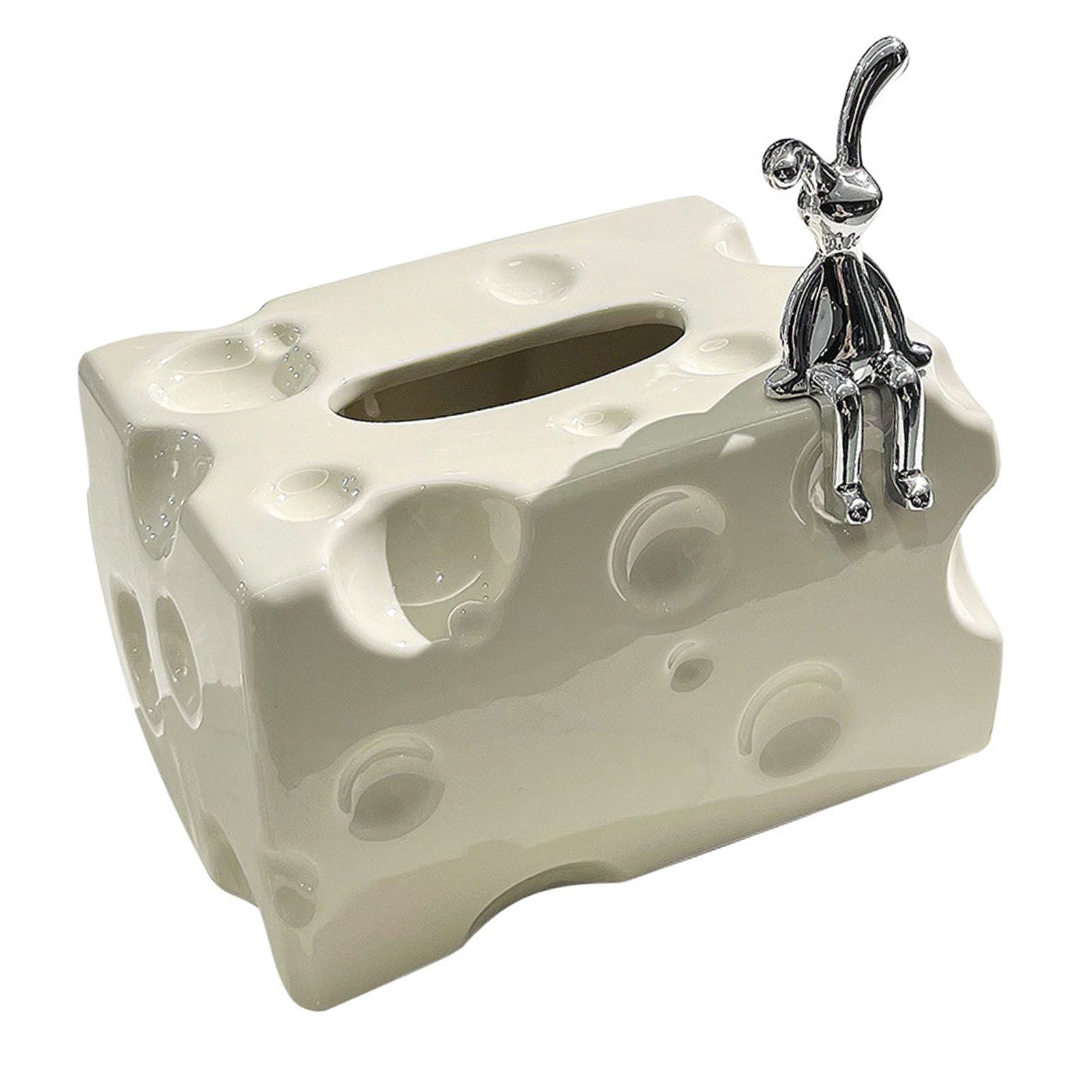 Tissue Box Cover Ceramic Rectangular Stylish Elegant Decorative Napkin Box Holder for Desktop Coffee Table Milky White - Image 4