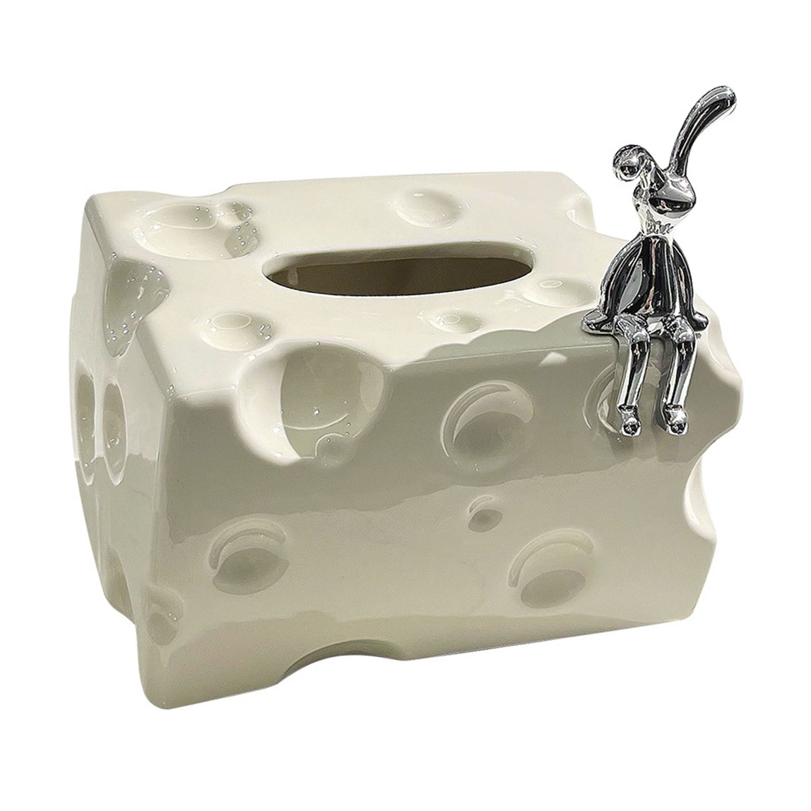 Tissue Box Cover Ceramic Rectangular Stylish Elegant Decorative Napkin Box Holder for Desktop Coffee Table Milky White - Image 5