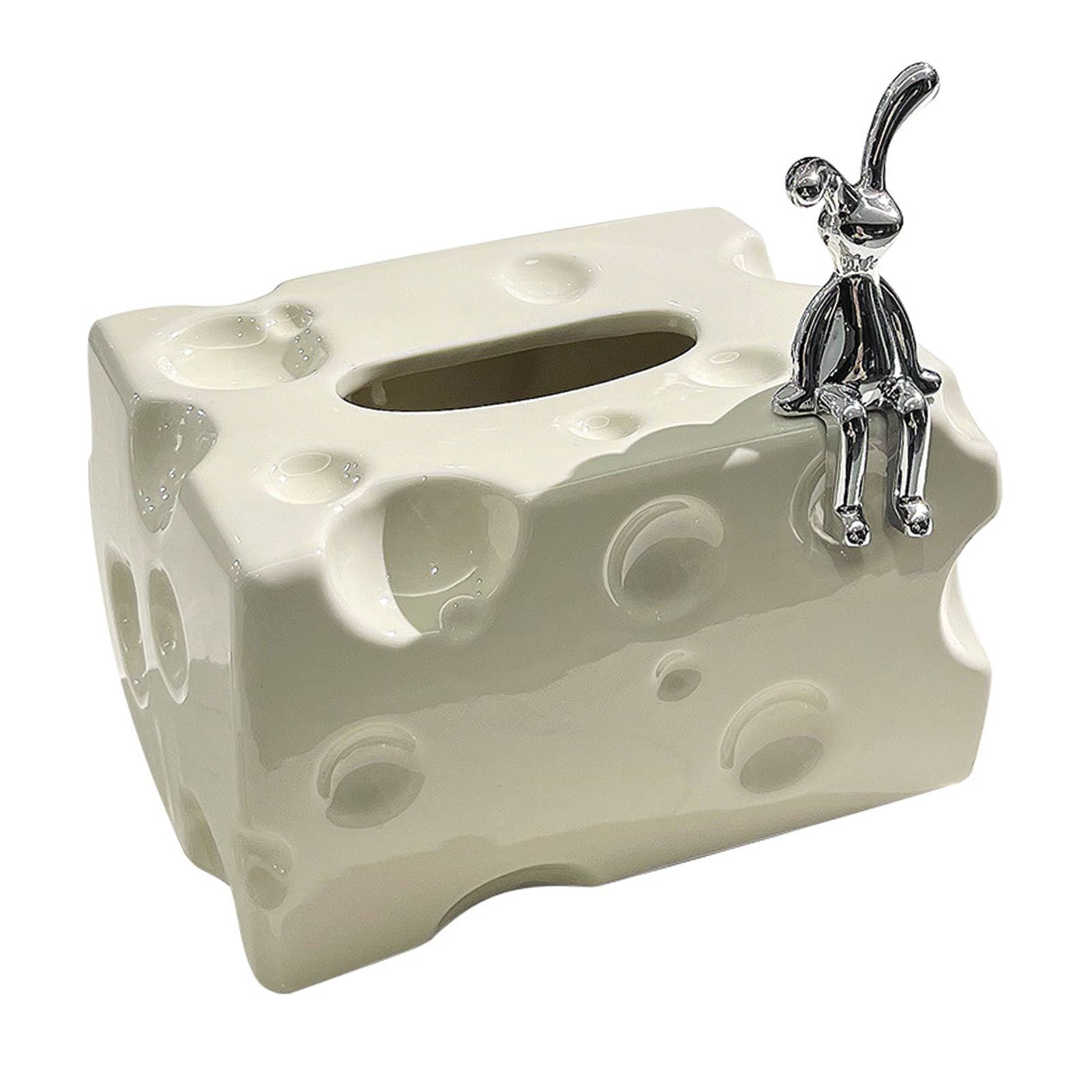Tissue Box Cover Ceramic Rectangular Stylish Elegant Decorative Napkin Box Holder for Desktop Coffee Table Milky White - Image 6