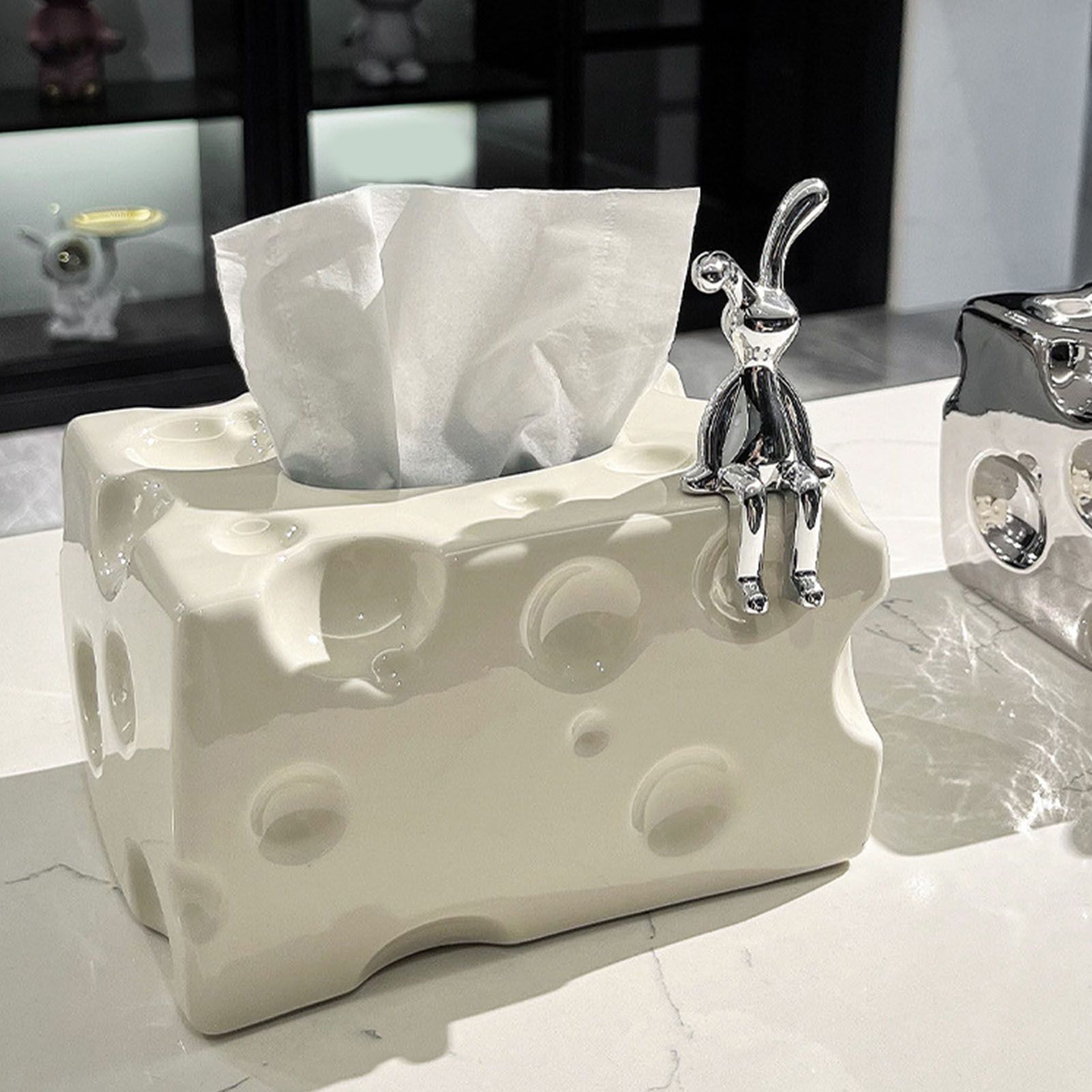 Tissue Box Cover Ceramic Rectangular Stylish Elegant Decorative Napkin Box Holder for Desktop Coffee Table Milky White - Image 7