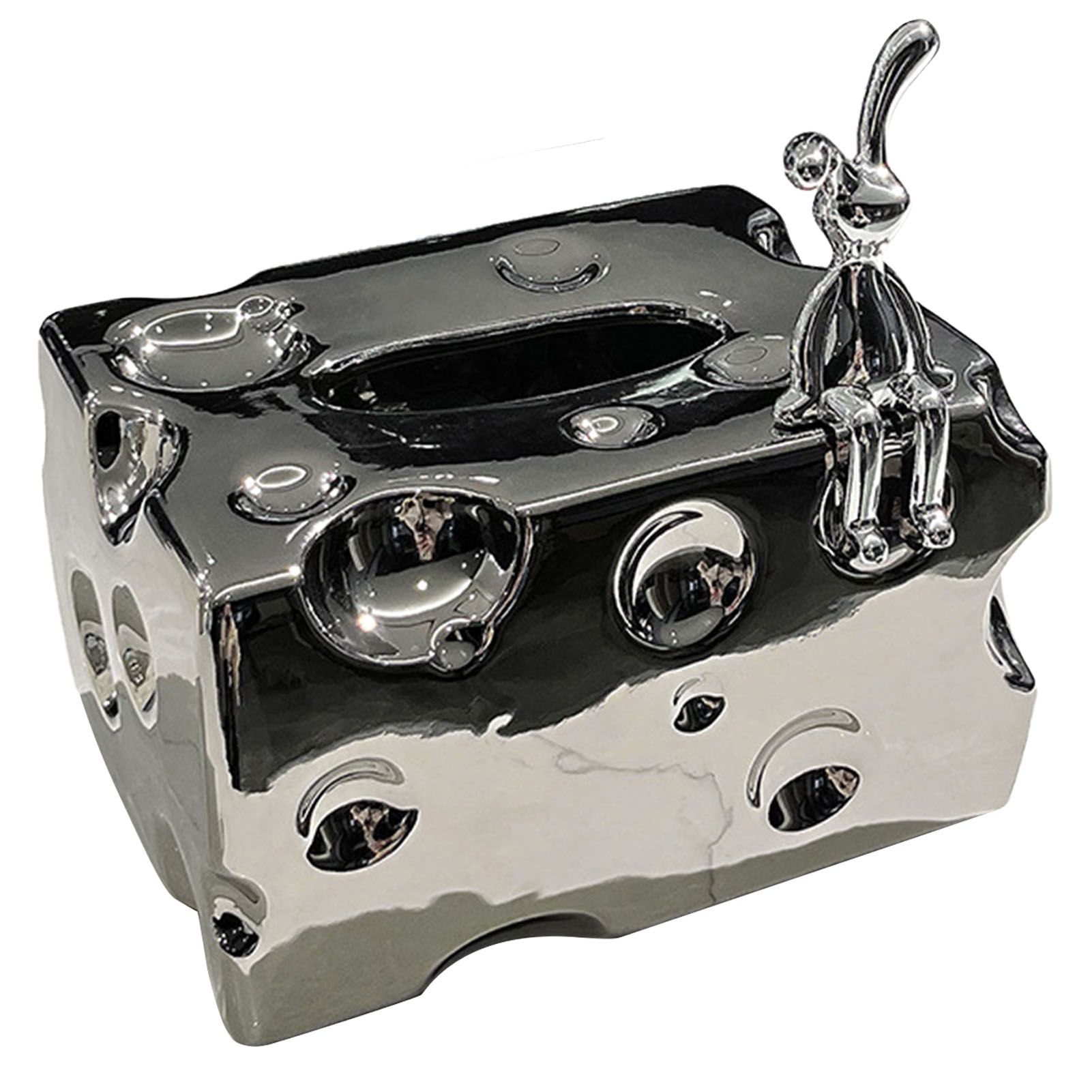 Tissue Box Cover Ceramic Rectangular Stylish Elegant Decorative Napkin Box Holder for Desktop Coffee Table Silver - Image 1