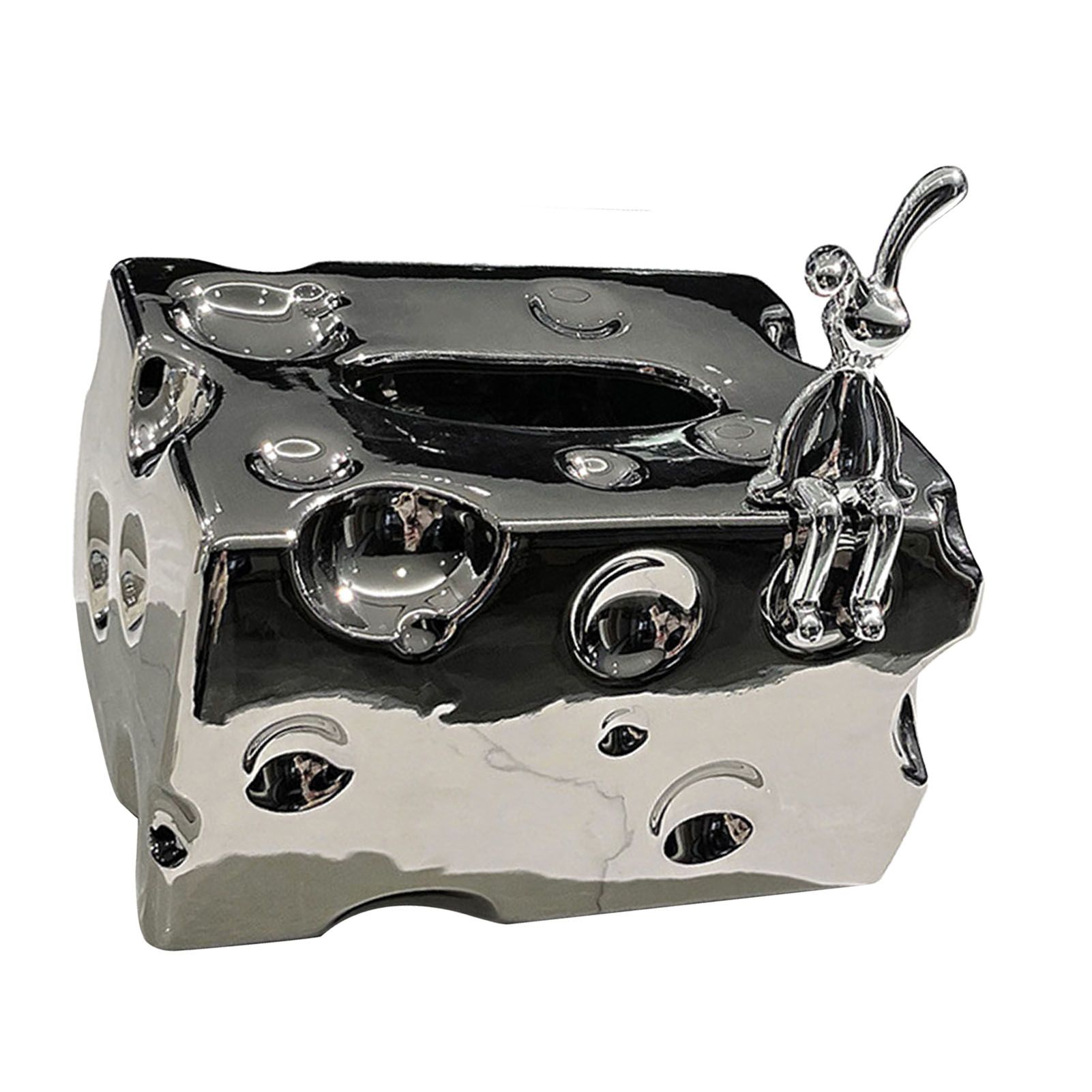 Tissue Box Cover Ceramic Rectangular Stylish Elegant Decorative Napkin Box Holder for Desktop Coffee Table Silver - Image 2