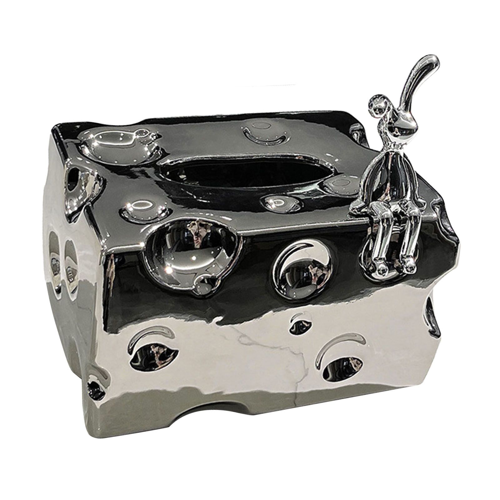 Tissue Box Cover Ceramic Rectangular Stylish Elegant Decorative Napkin Box Holder for Desktop Coffee Table Silver - Image 5