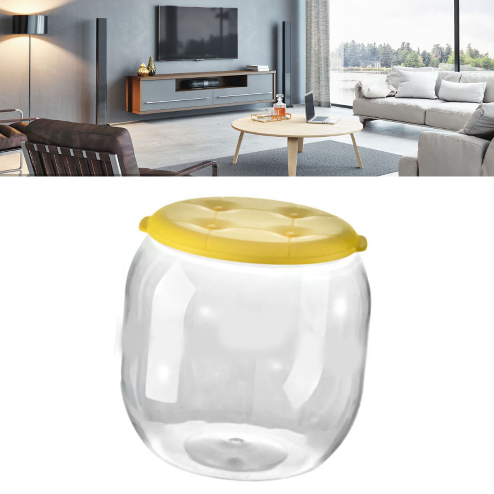 Toy Storage Stool Multipurpose Innovative Round Shape Transparent Storage Stool for Home Living Room Entryway Yellow - Image 7