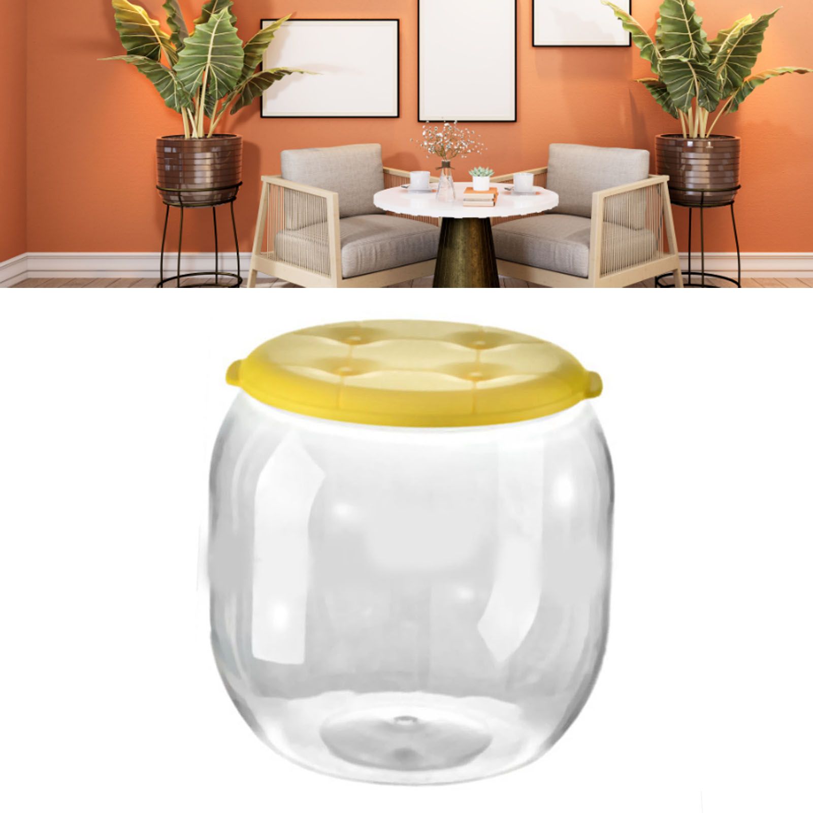 Toy Storage Stool Multipurpose Innovative Round Shape Transparent Storage Stool for Home Living Room Entryway Yellow - Image 8