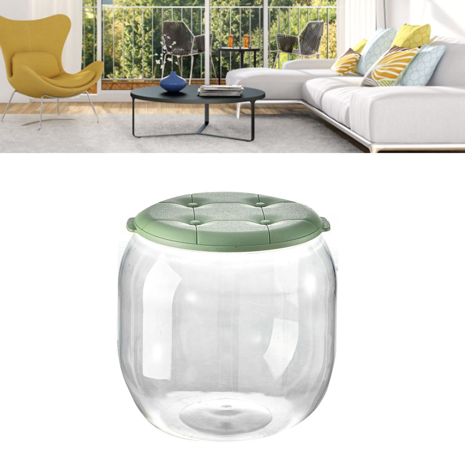 Toy Storage Stool Multipurpose Innovative Round Shape Transparent Storage Stool for Home Living Room Entryway Green - Image 6
