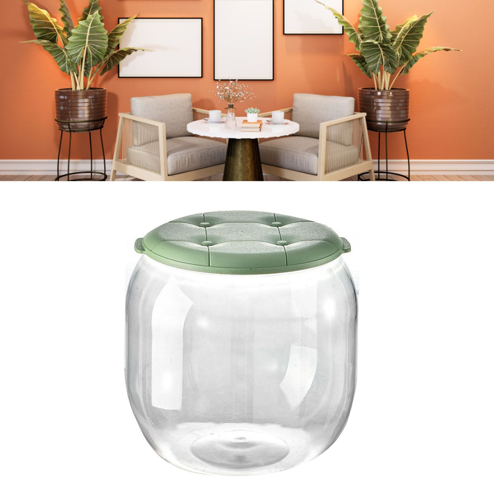 Toy Storage Stool Multipurpose Innovative Round Shape Transparent Storage Stool for Home Living Room Entryway Green - Image 8
