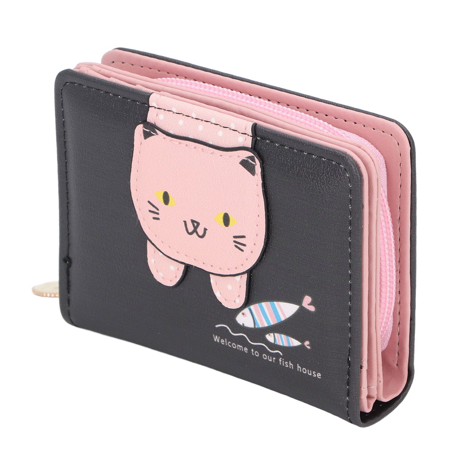 Female Korean Version Small PU Leather Coin Purse Student Cute Animal Change Bag Zipper Foldable Short Style Change Purse for Woman Girls Black - Image 4