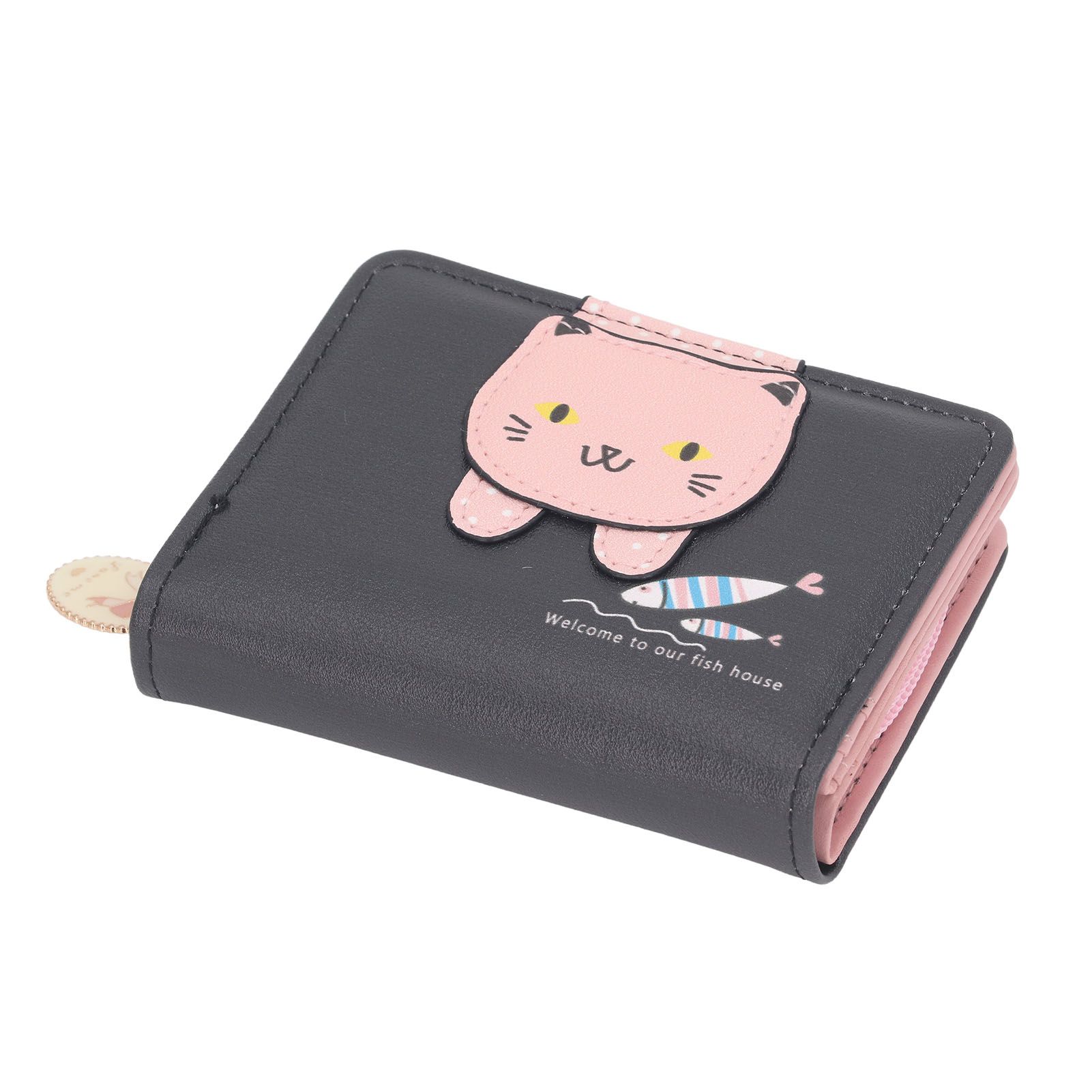 Female Korean Version Small PU Leather Coin Purse Student Cute Animal Change Bag Zipper Foldable Short Style Change Purse for Woman Girls Black - Image 7