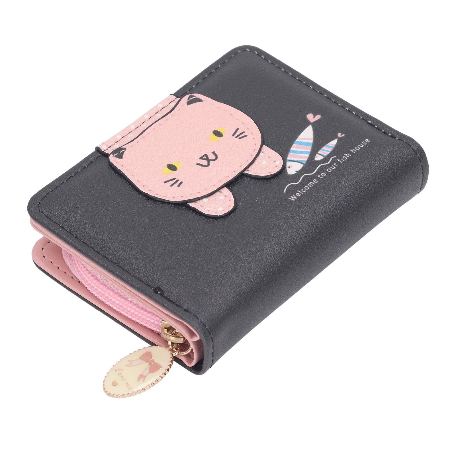 Female Korean Version Small PU Leather Coin Purse Student Cute Animal Change Bag Zipper Foldable Short Style Change Purse for Woman Girls Black - Image 8